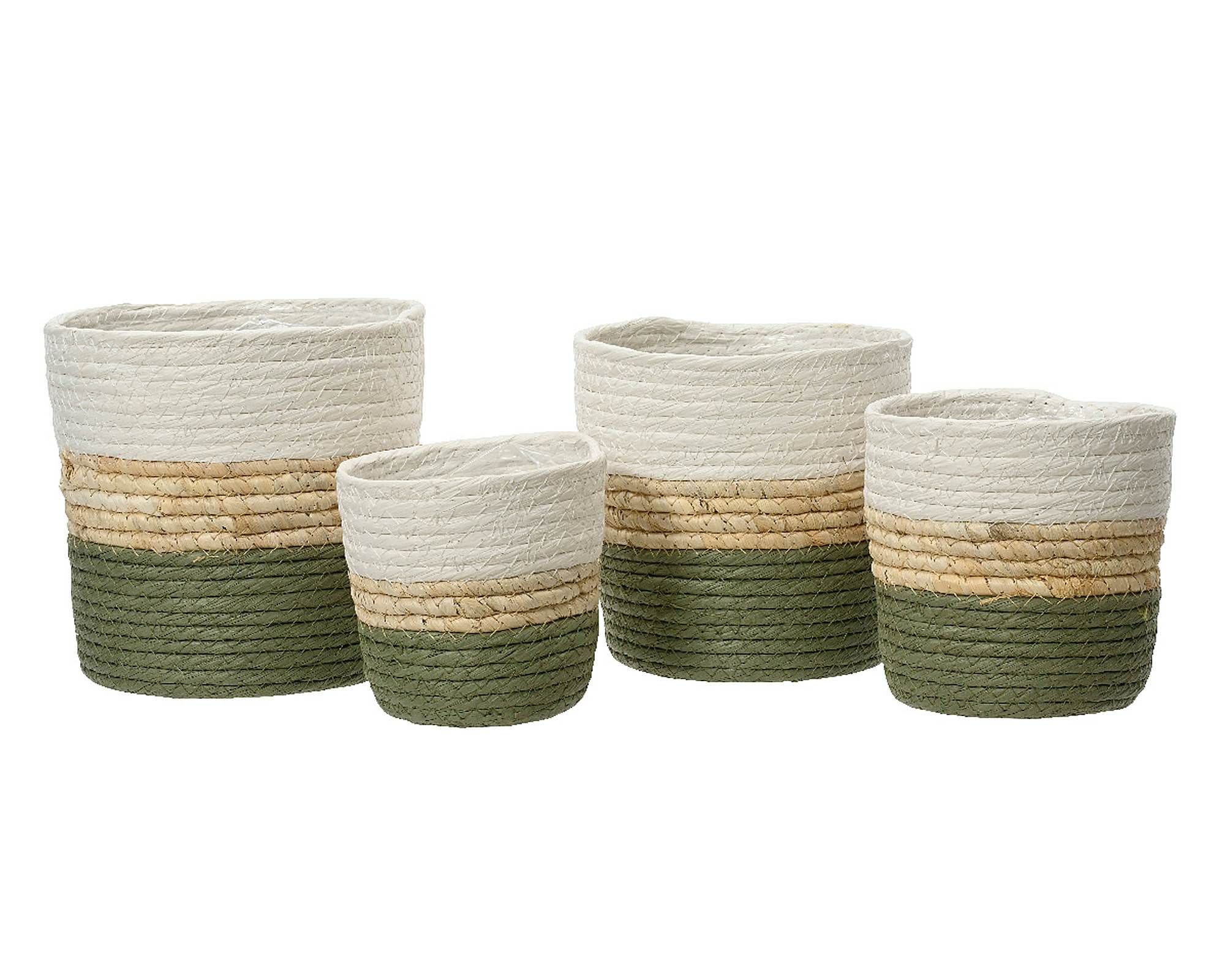 Cesta Porta Piante Bianco e Verde D12x12cm in Corda - Kaemingk - immagine 3