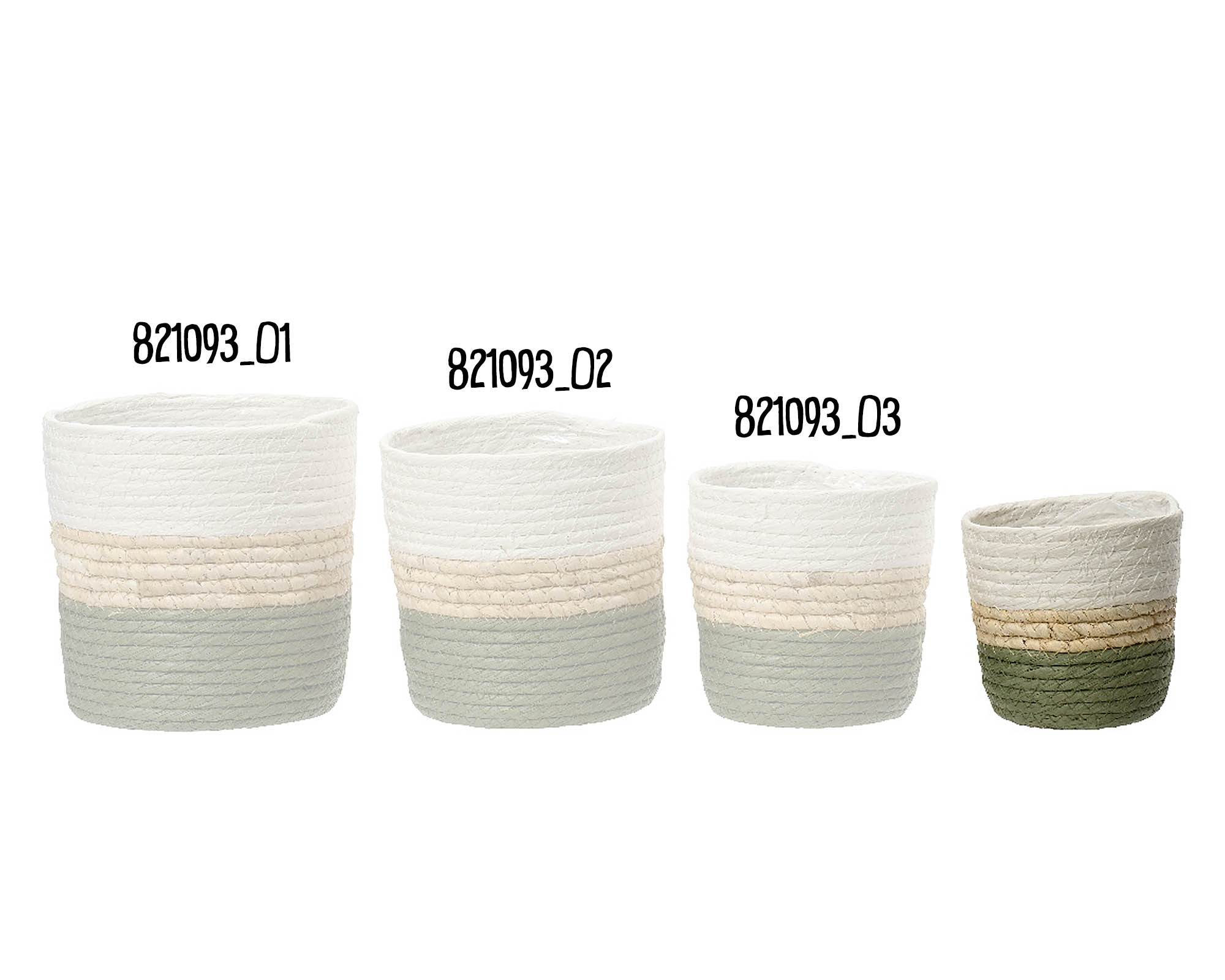 Cesta Porta Piante Bianco e Verde D12x12cm in Corda - Kaemingk - immagine 2