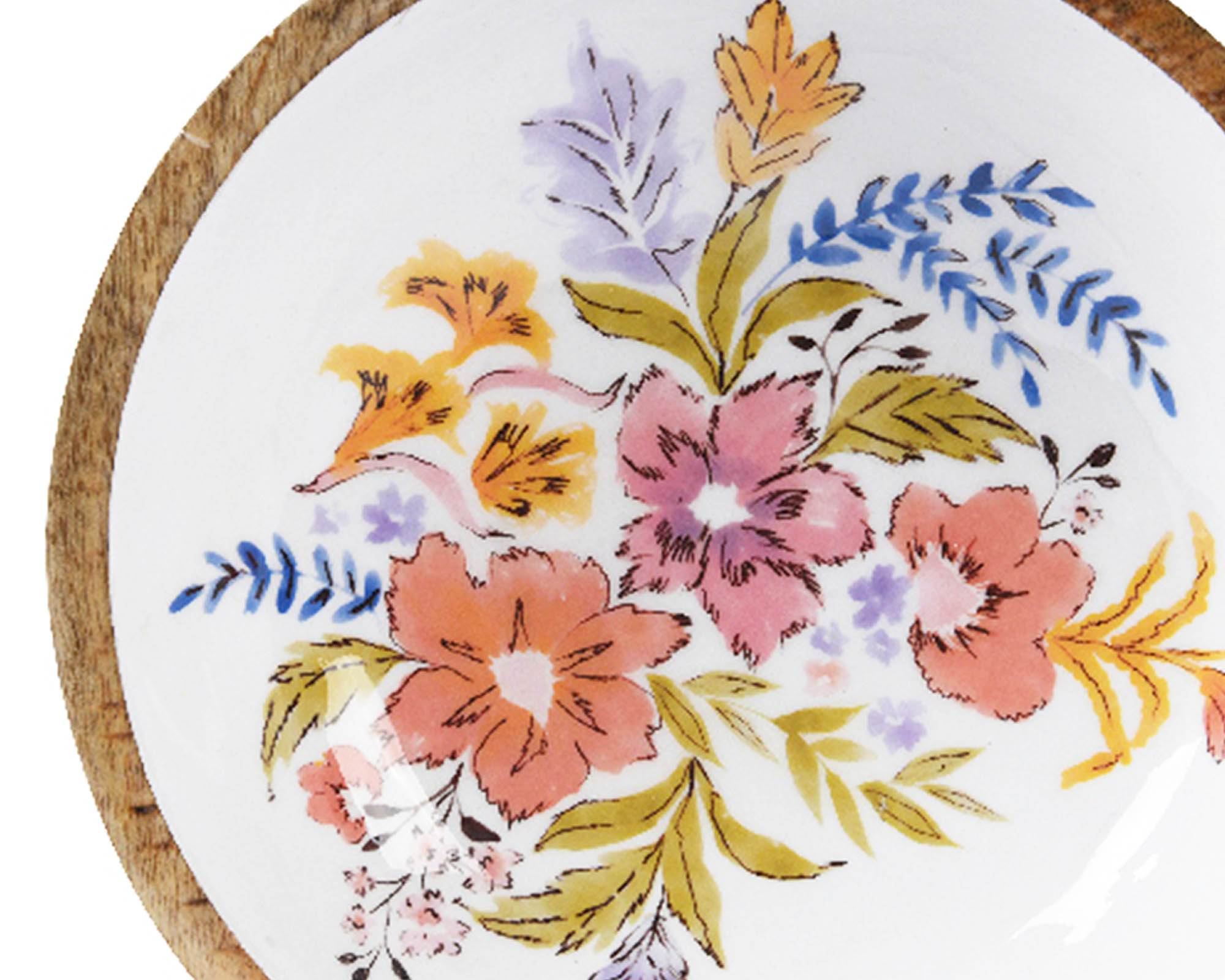 Ciotola Smaltata Deco Floreale in Legno di Mango - Kaemingk - immagine 4