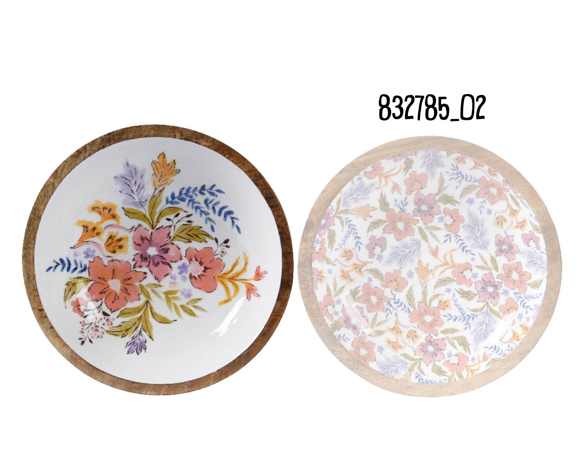 Ciotola Smaltata Deco Floreale in Legno di Mango - Kaemingk - immagine 3