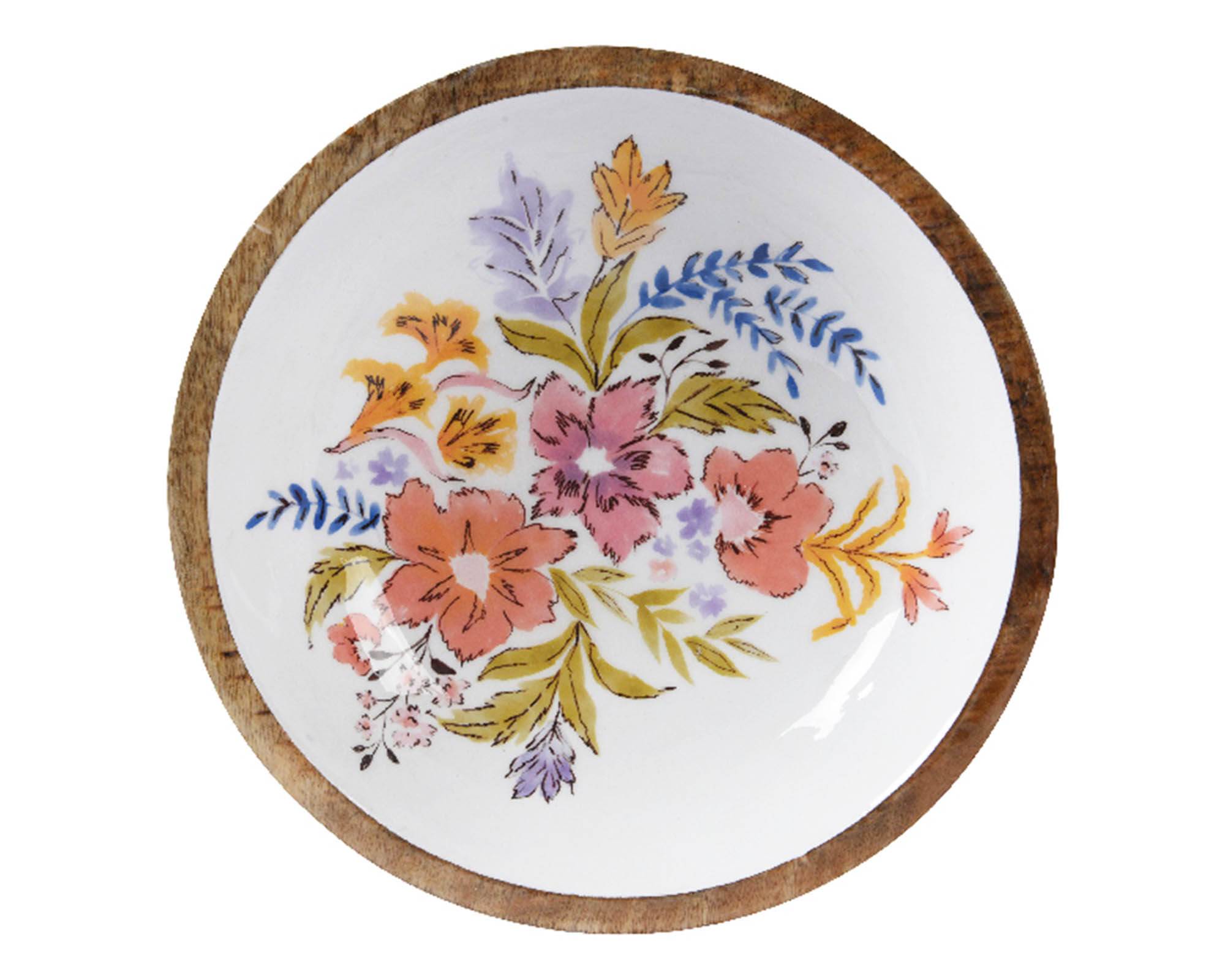 Ciotola Smaltata Deco Floreale in Legno di Mango - Kaemingk - immagine 2