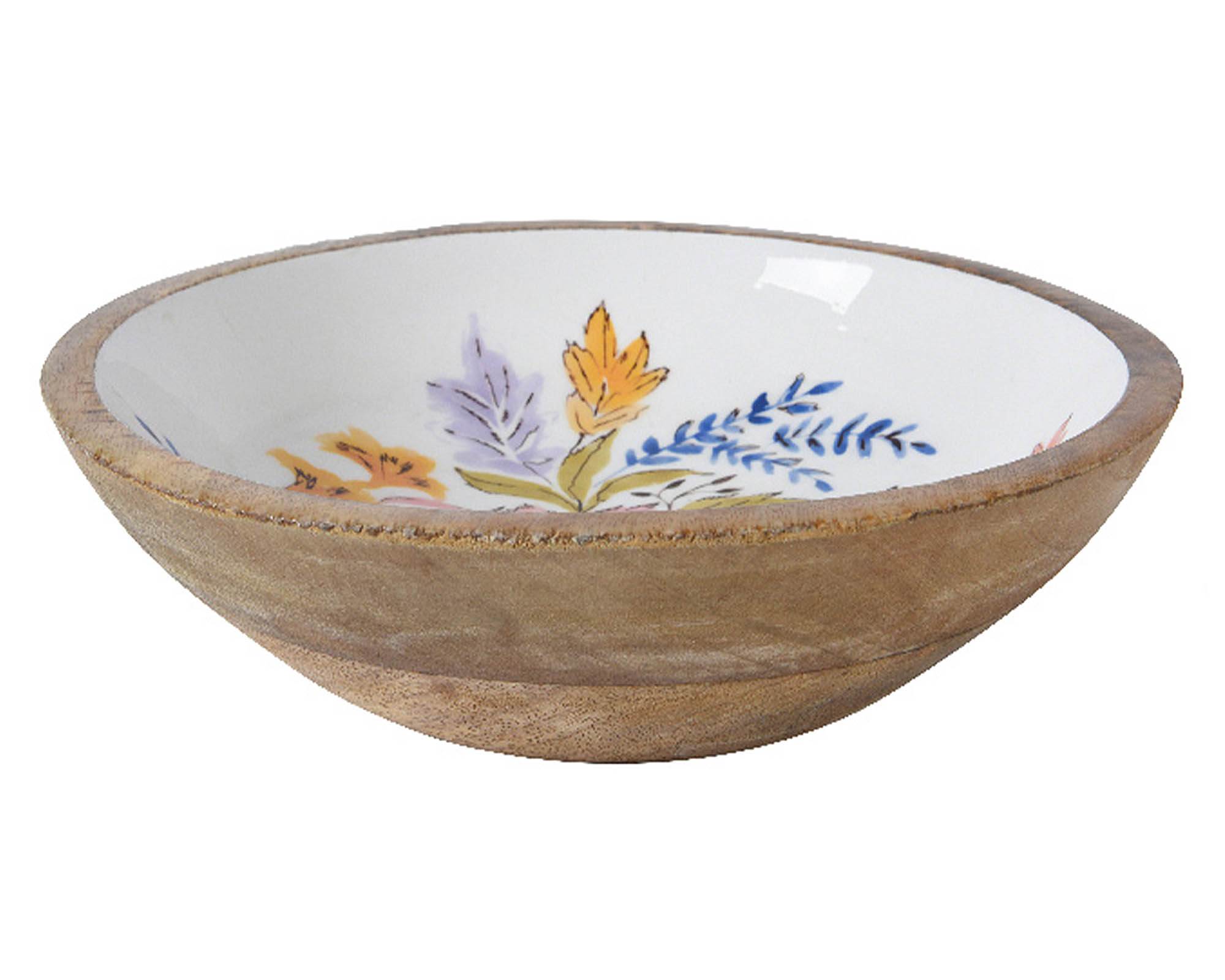 Ciotola Smaltata Deco Floreale in Legno di Mango - Kaemingk