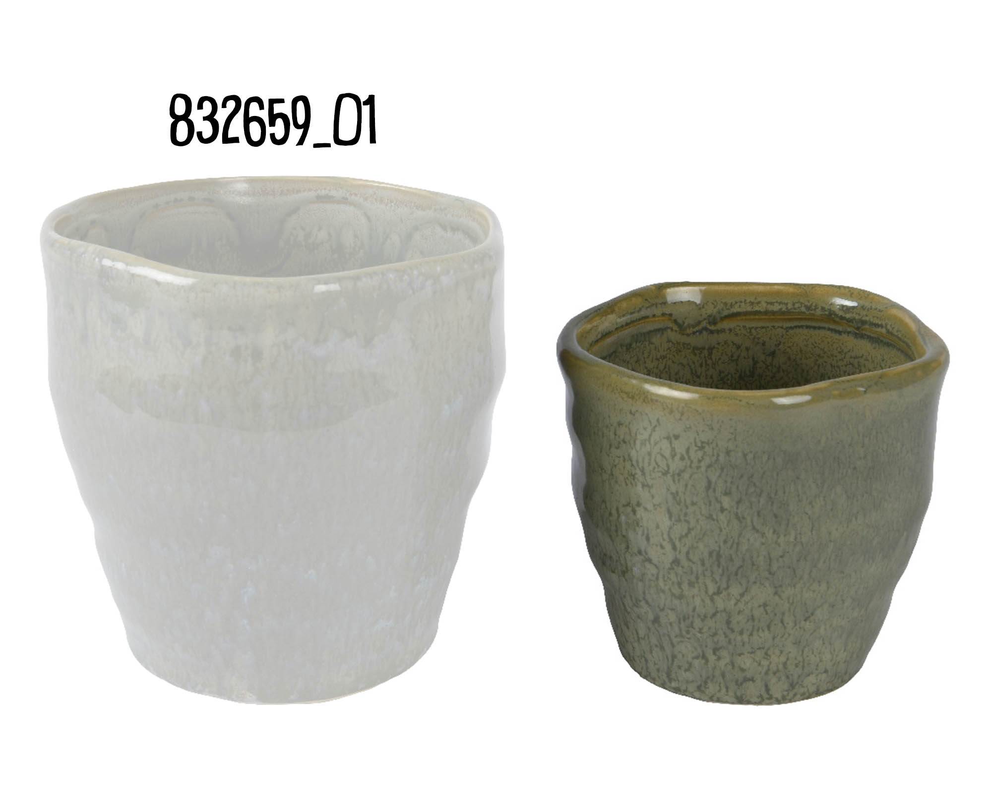 Cachepot Smaltato Verde Scuro D10,5x10,5cm in Ceramica - Kaemingk - immagine 2