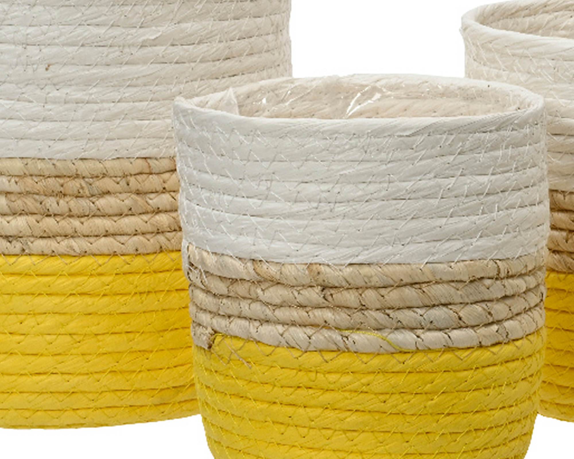 Cesta Porta Piante Bianco e Giallo D18x18cm in Corda - Kaemingk - immagine 4