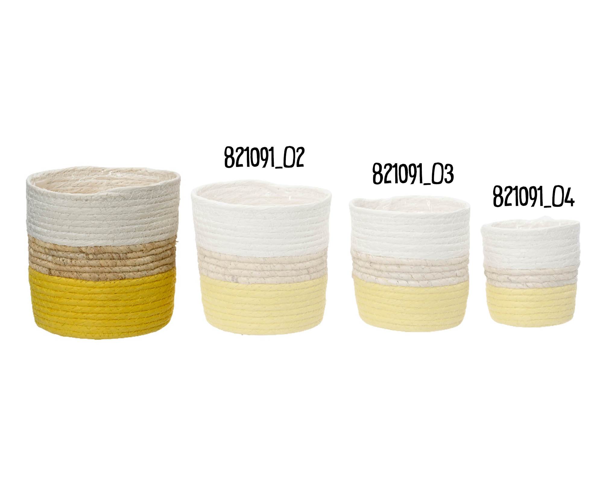 Cesta Porta Piante Bianco e Giallo D18x18cm in Corda - Kaemingk - immagine 2