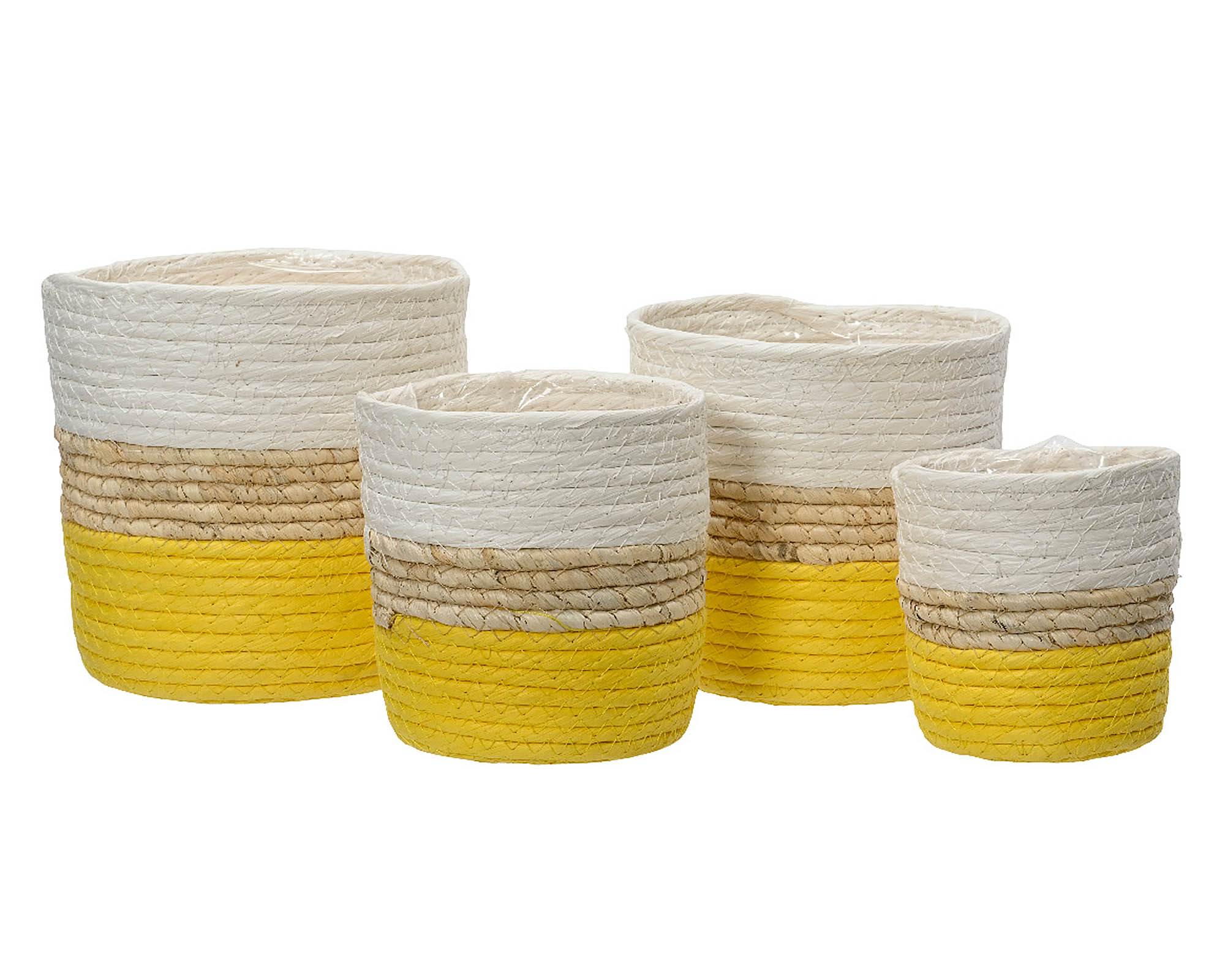 Cesta Porta Piante Bianco e Giallo D18x18cm in Corda - Kaemingk - immagine 3