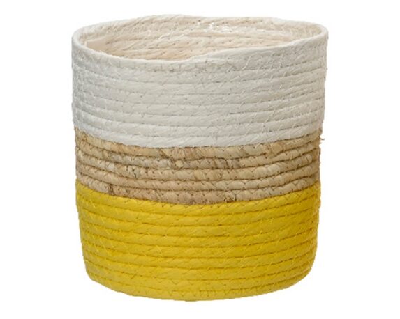 Cesta Porta Piante Bianco e Giallo D18x18cm in Corda – Kaemingk