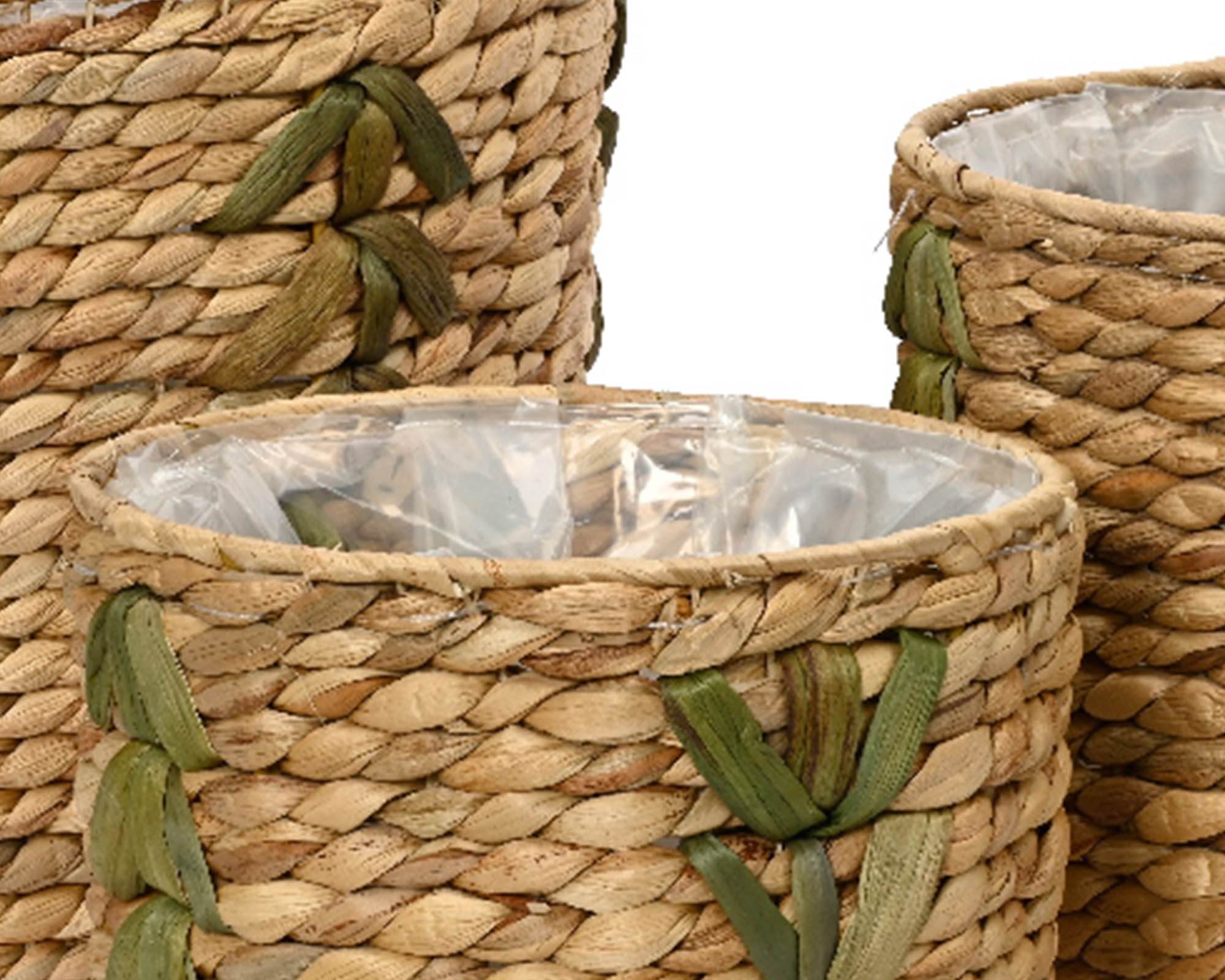 Cesta Porta Piante Intreccio Naturale e Verde D24x21,5cm in Giacinto d'Acqua - Kaemingk - immagine 4