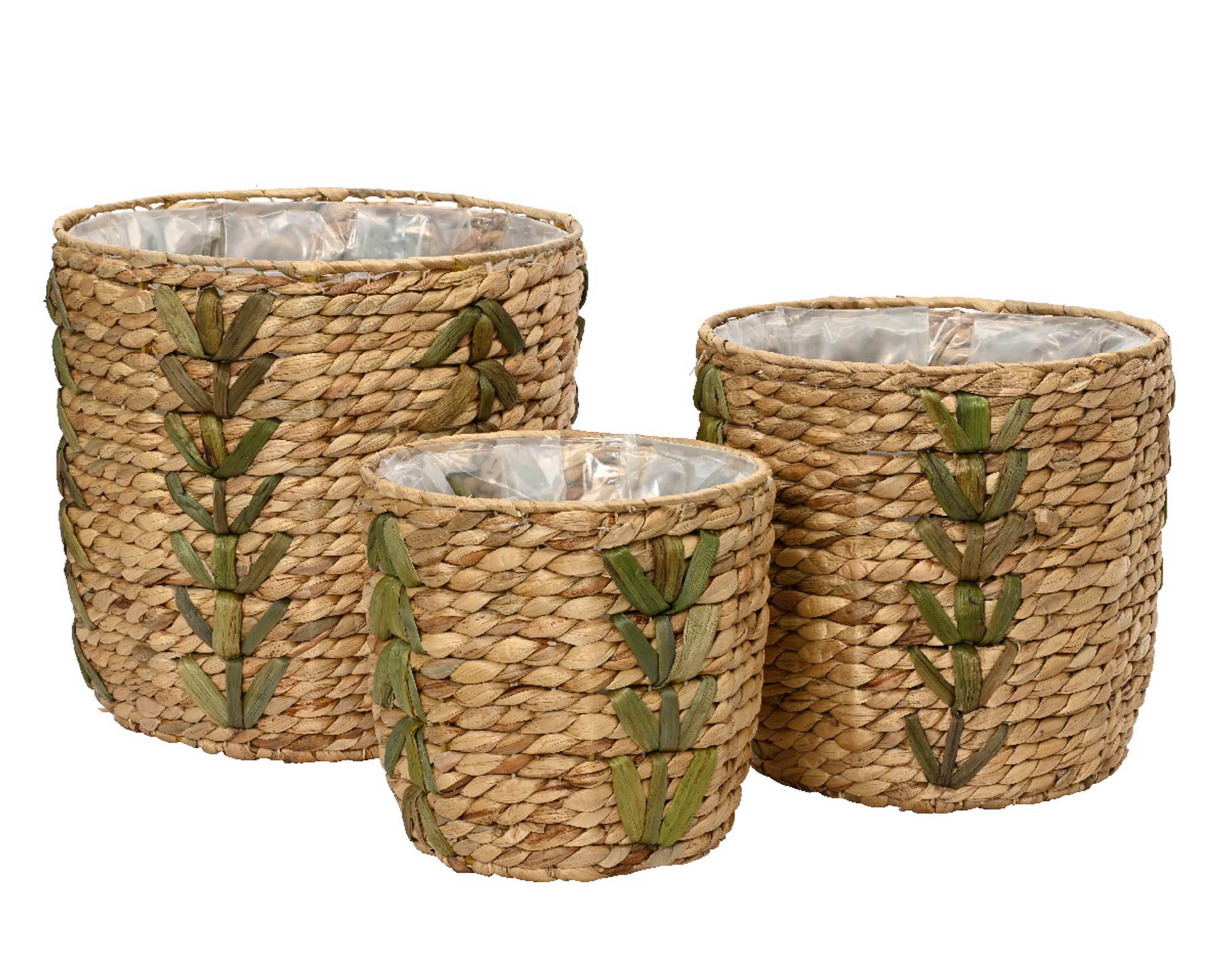 Cesta Porta Piante Intreccio Naturale e Verde D24x21,5cm in Giacinto d'Acqua - Kaemingk - immagine 3