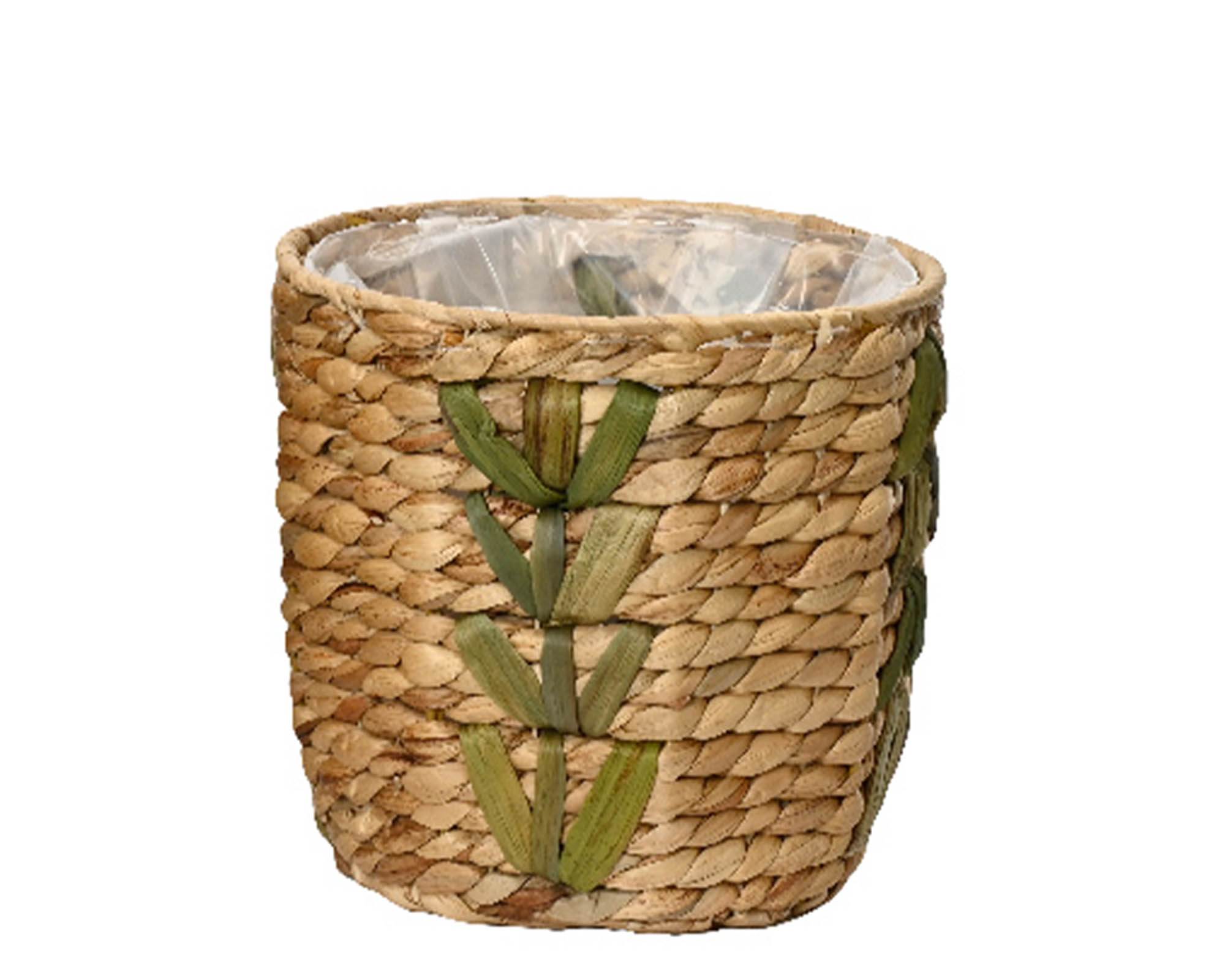 Cesta Porta Piante Intreccio Naturale e Verde D24x21,5cm in Giacinto d'Acqua - Kaemingk