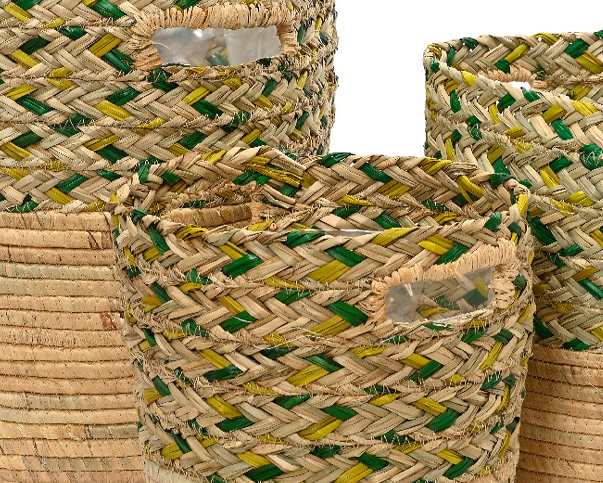 Cesta Porta Piante con Manici Naturale e Verde D33x31cm in Fibra Naturale - Kaemingk - immagine 4