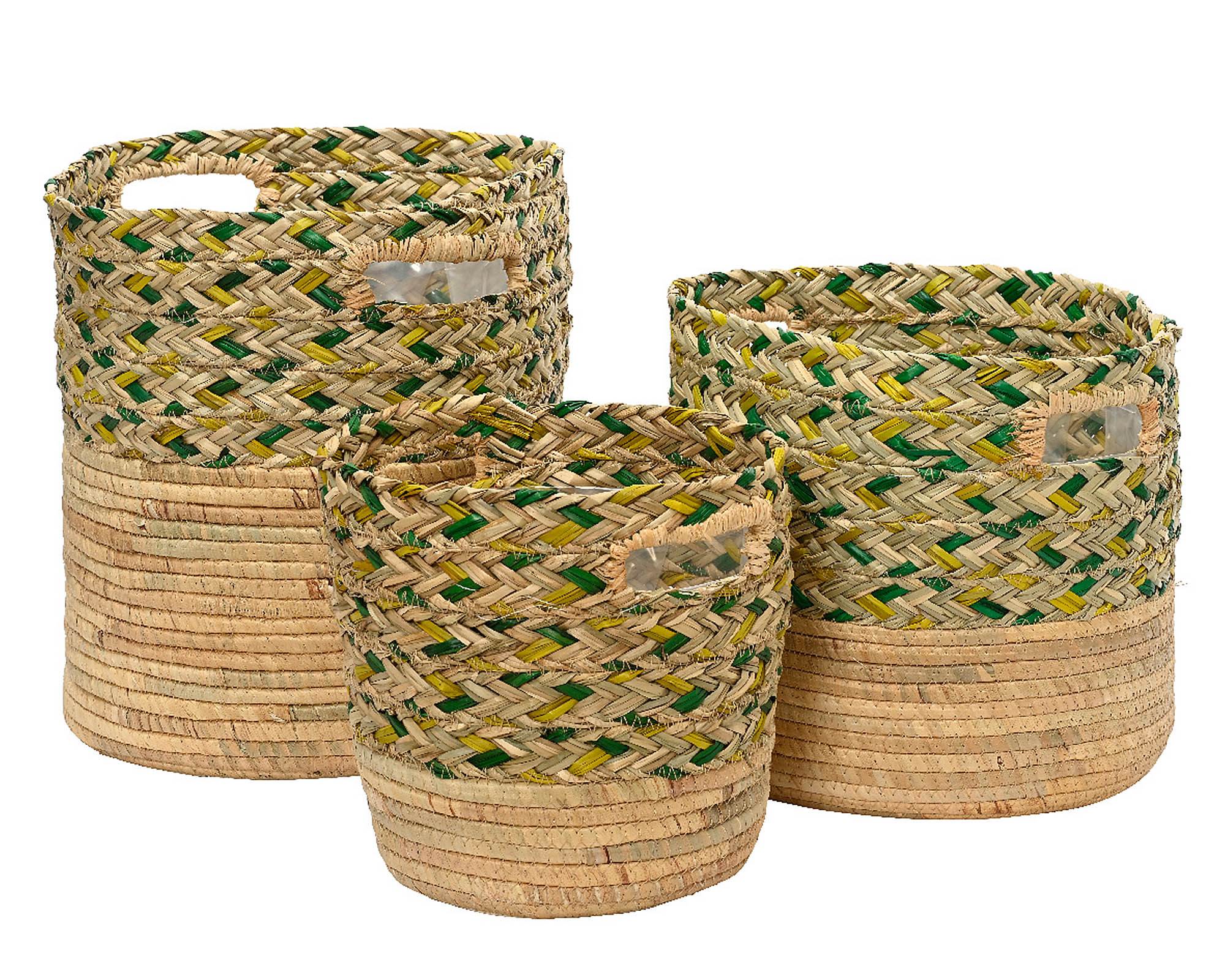 Cesta Porta Piante con Manici Naturale e Verde D33x31cm in Fibra Naturale - Kaemingk - immagine 3