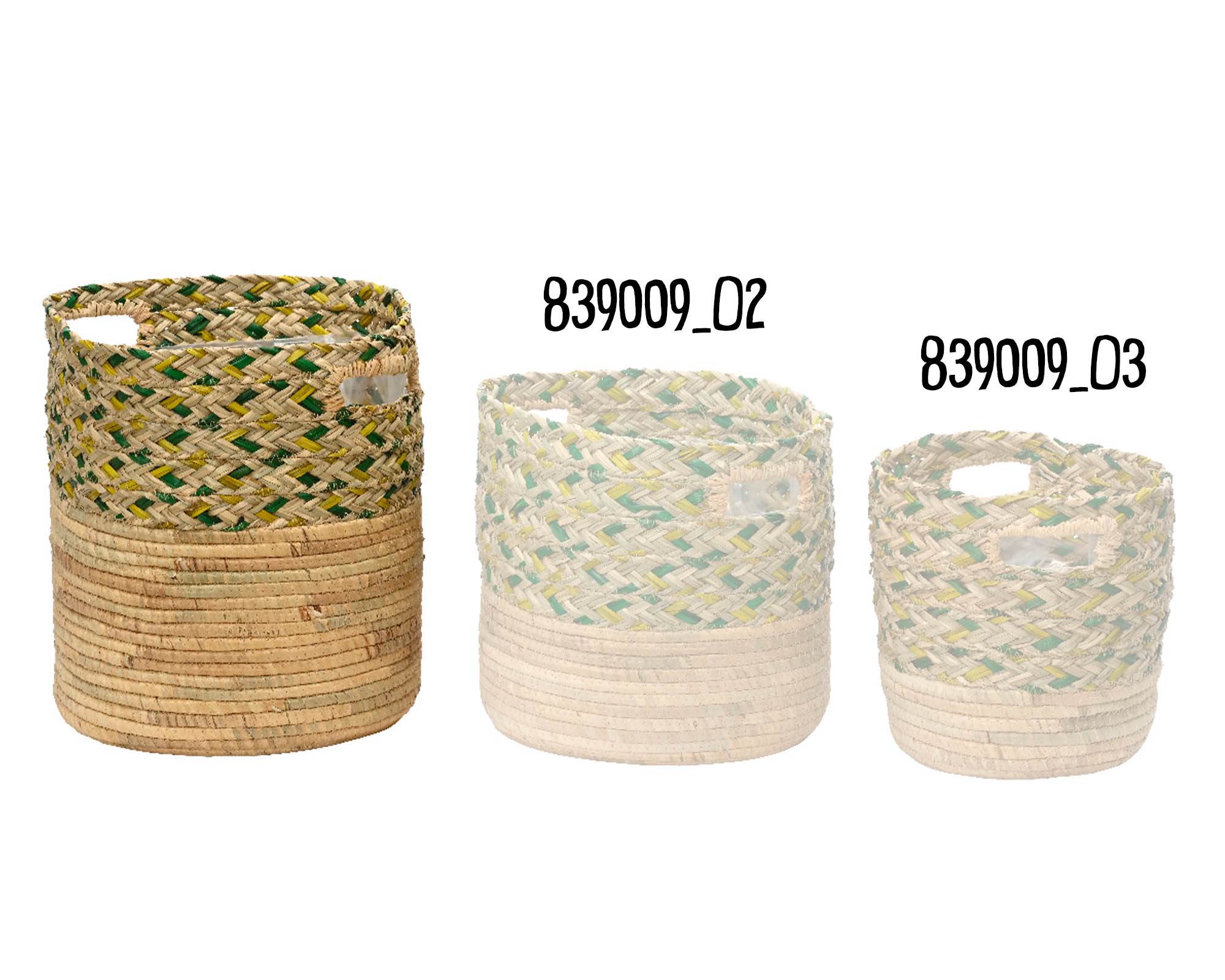 Cesta Porta Piante con Manici Naturale e Verde D33x31cm in Fibra Naturale - Kaemingk - immagine 2