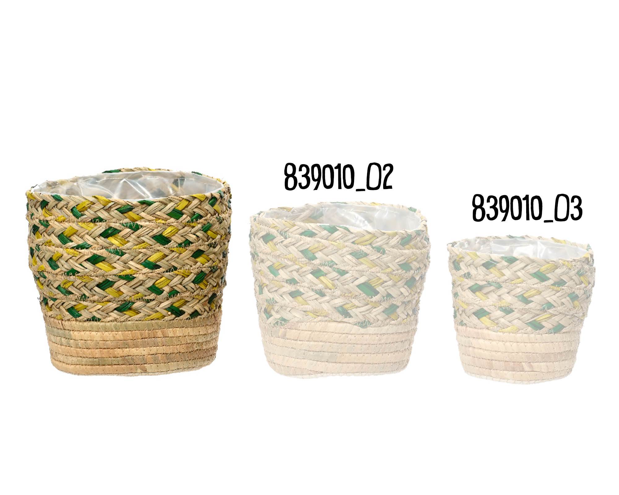 Cesta Porta Piante Intreccio Naturale e Verde D20x19cm in Fibra Naturale - Kaemingk - immagine 2