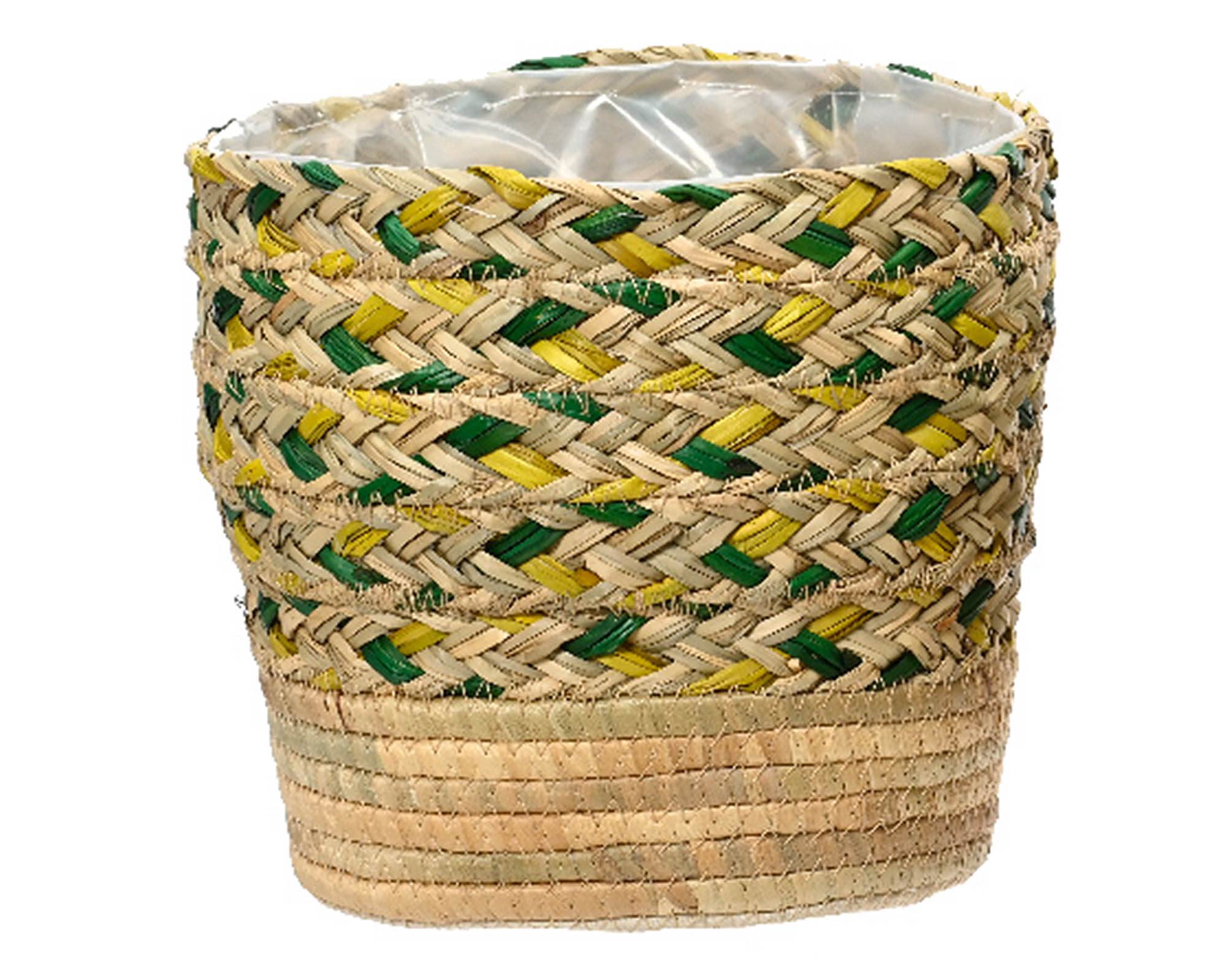 Cesta Porta Piante Intreccio Naturale e Verde D20x19cm in Fibra Naturale - Kaemingk