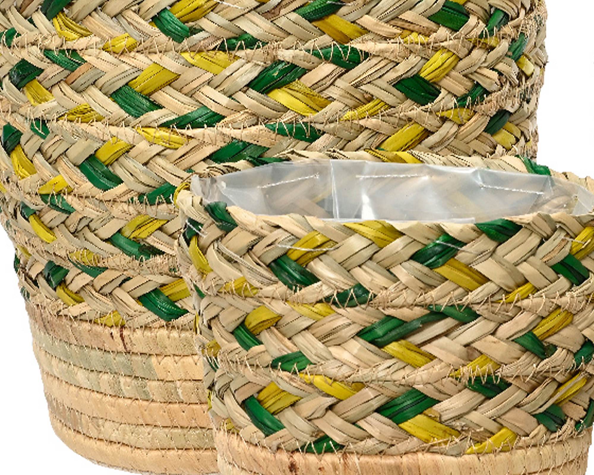 Cesta Porta Piante Intreccio Naturale e Verde D17x16cm in Fibra Naturale - Kaemingk - immagine 4