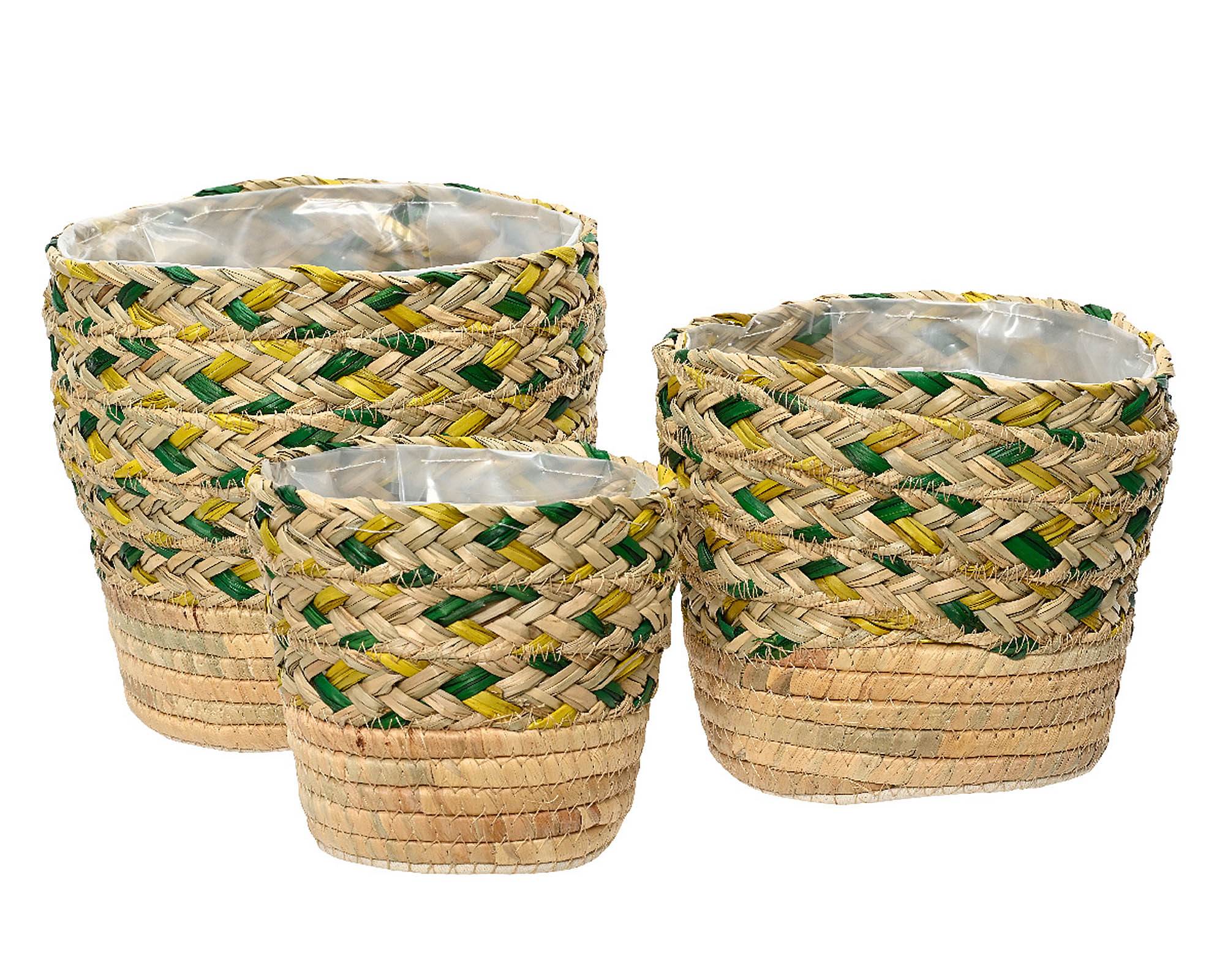 Cesta Porta Piante Intreccio Naturale e Verde D17x16cm in Fibra Naturale - Kaemingk - immagine 3