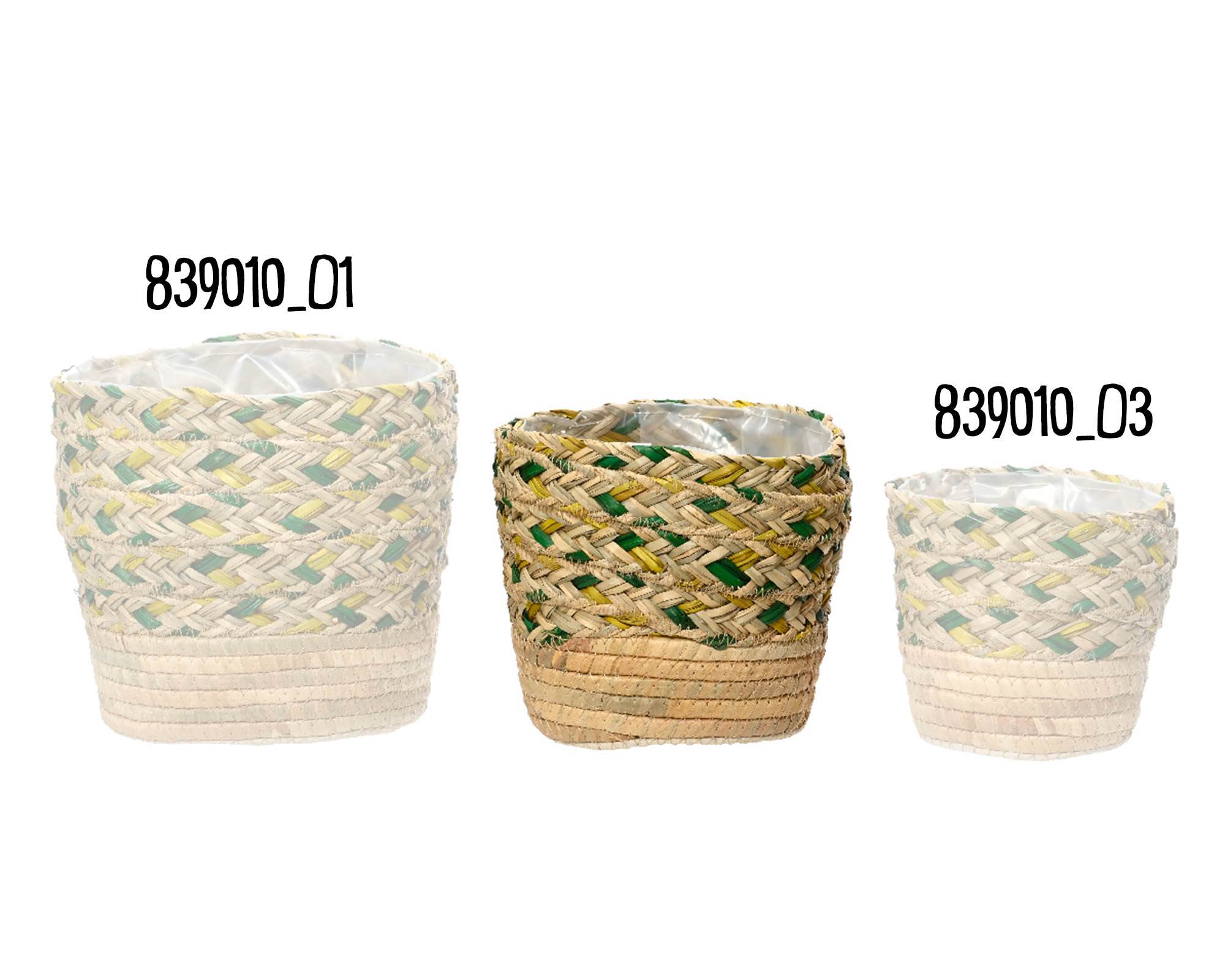 Cesta Porta Piante Intreccio Naturale e Verde D17x16cm in Fibra Naturale - Kaemingk - immagine 2