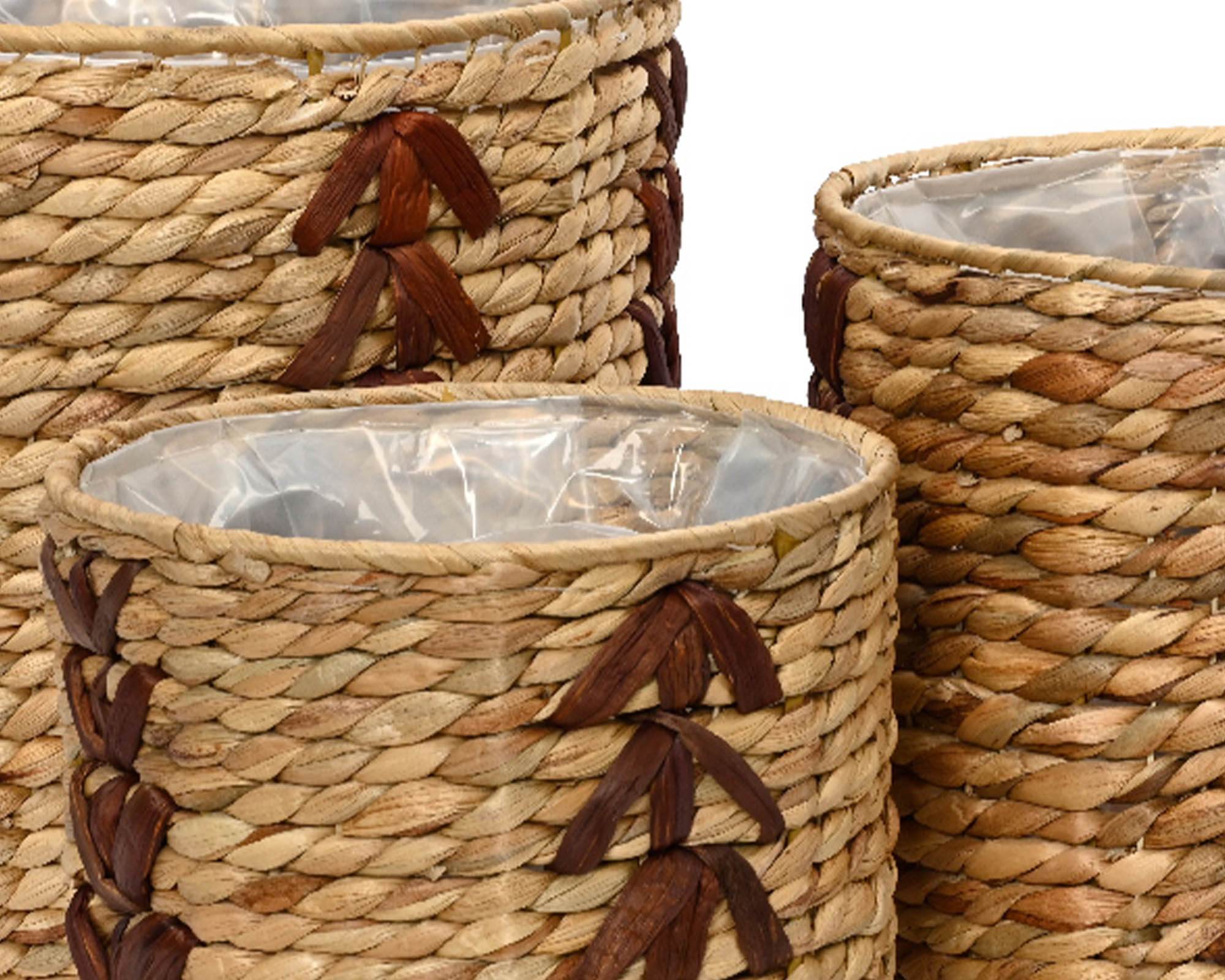 Cesta Porta Piante Intreccio Naturale e Marrone D33x31cm in Giacinto d'Acqua - Kaemingk - immagine 4