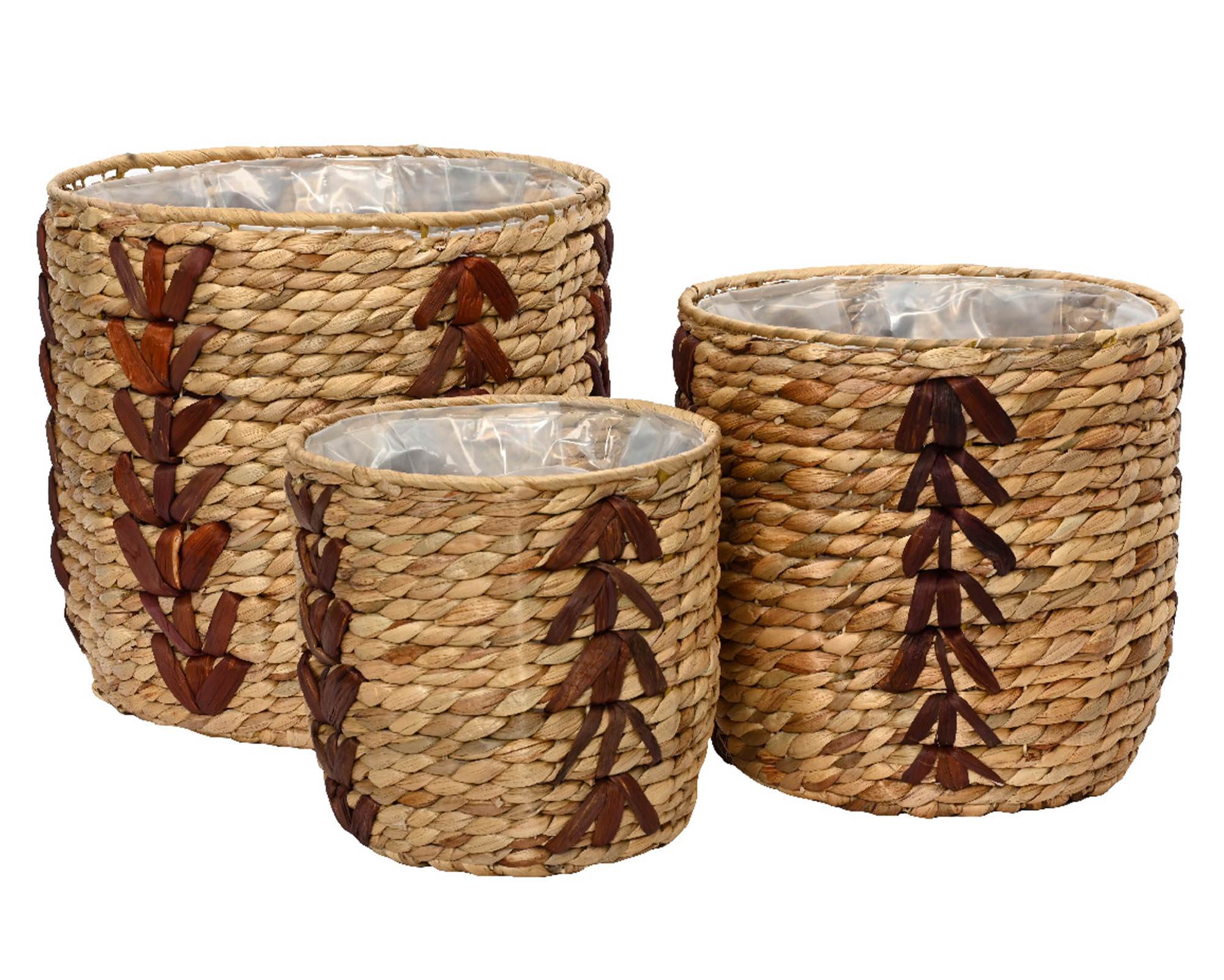 Cesta Porta Piante Intreccio Naturale e Marrone D28x26,5cm in Giacinto d'Acqua - Kaemingk - immagine 3