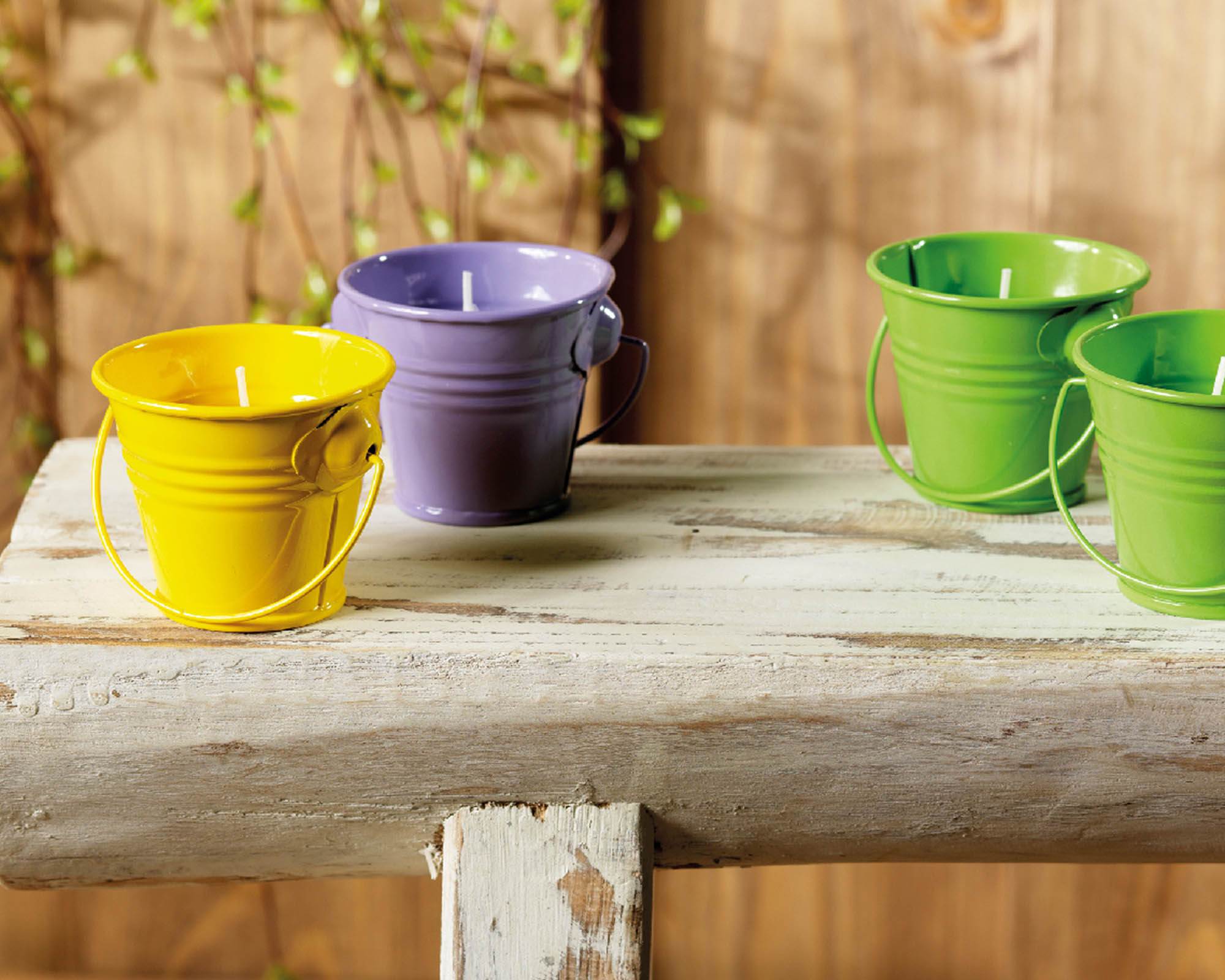 Set 3 Pz Candela alla Citronella con Secchiello Assortito D6,5xH5,5cm in Metallo e Cera - Kaemingk - immagine 3