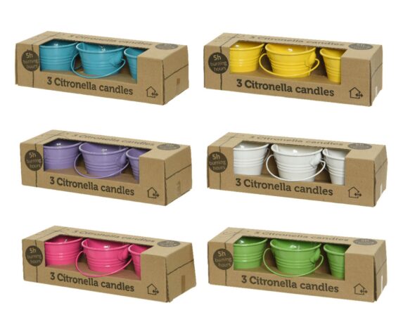 Set 3 Pz Candela alla Citronella con Secchiello Assortito D6,5xH5,5cm in Metallo e Cera – Kaemingk