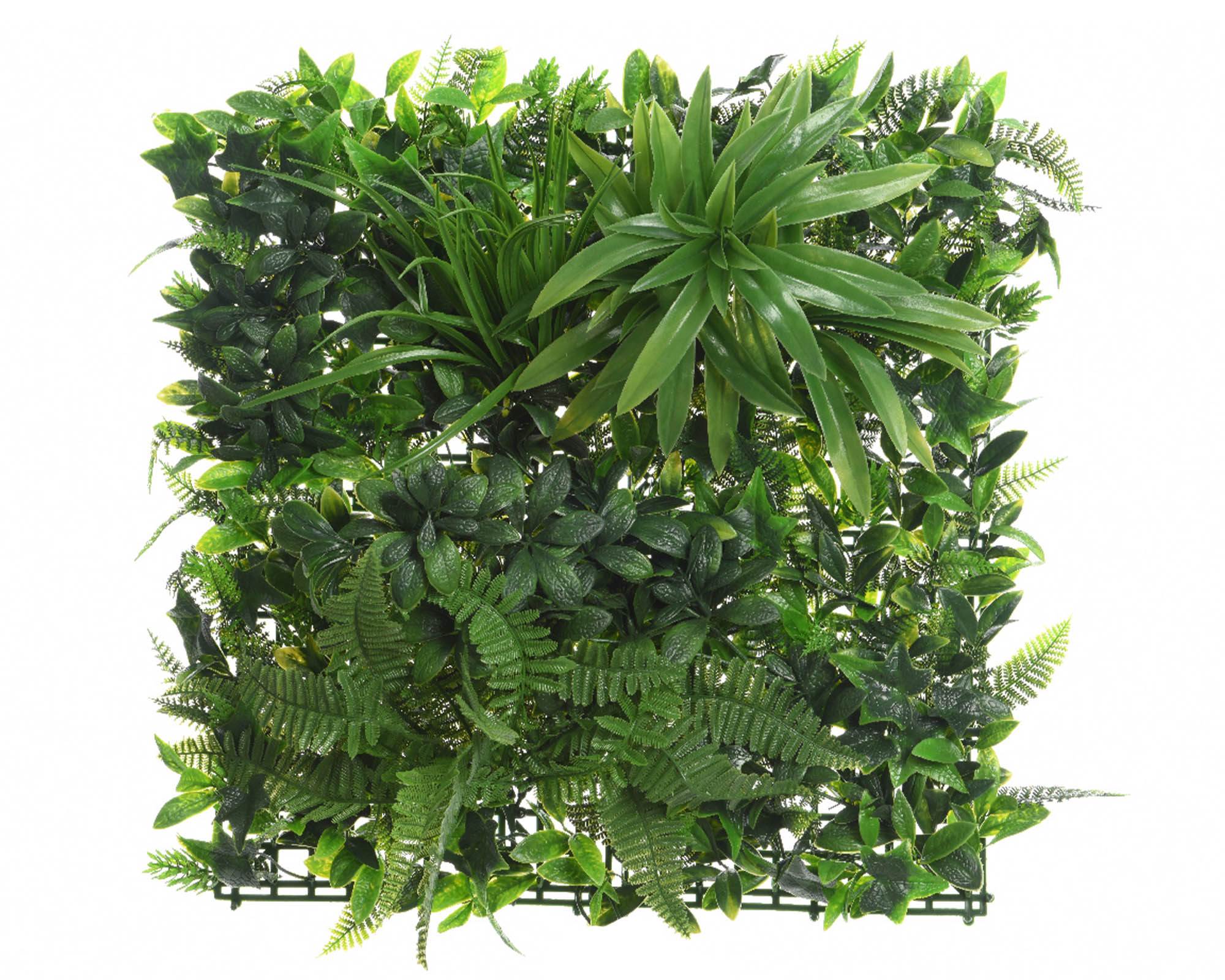 Pannello Pianta Sintetico Foglie Mix Verde 100x100cm in Plastica - Kaemingk