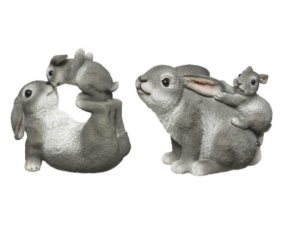Statua Deco Giardino Coppia Coniglietti Grigio Assortito in Resina – Kaemingk