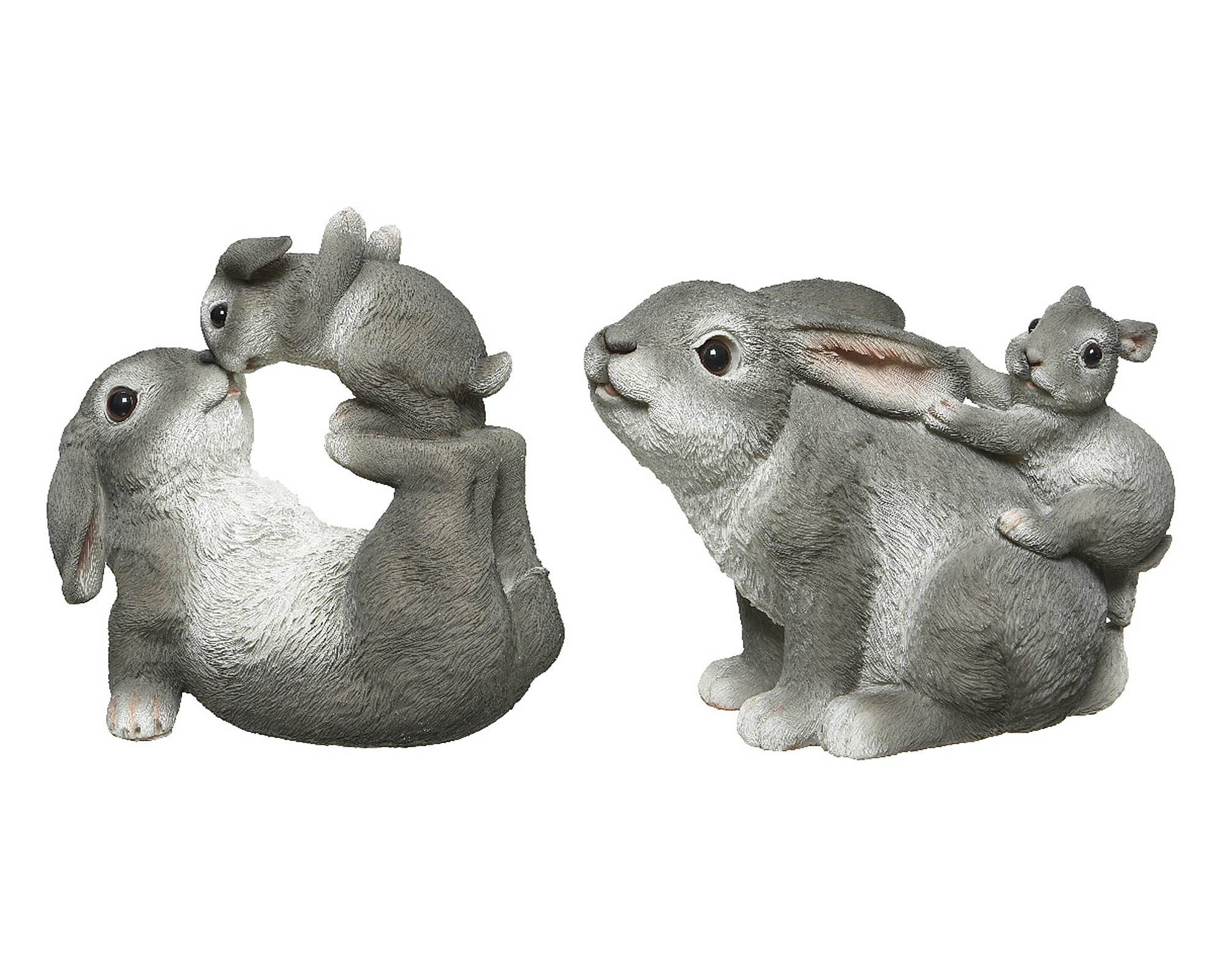 Statua Deco Giardino Coppia Coniglietti Grigio Assortito in Resina - Kaemingk