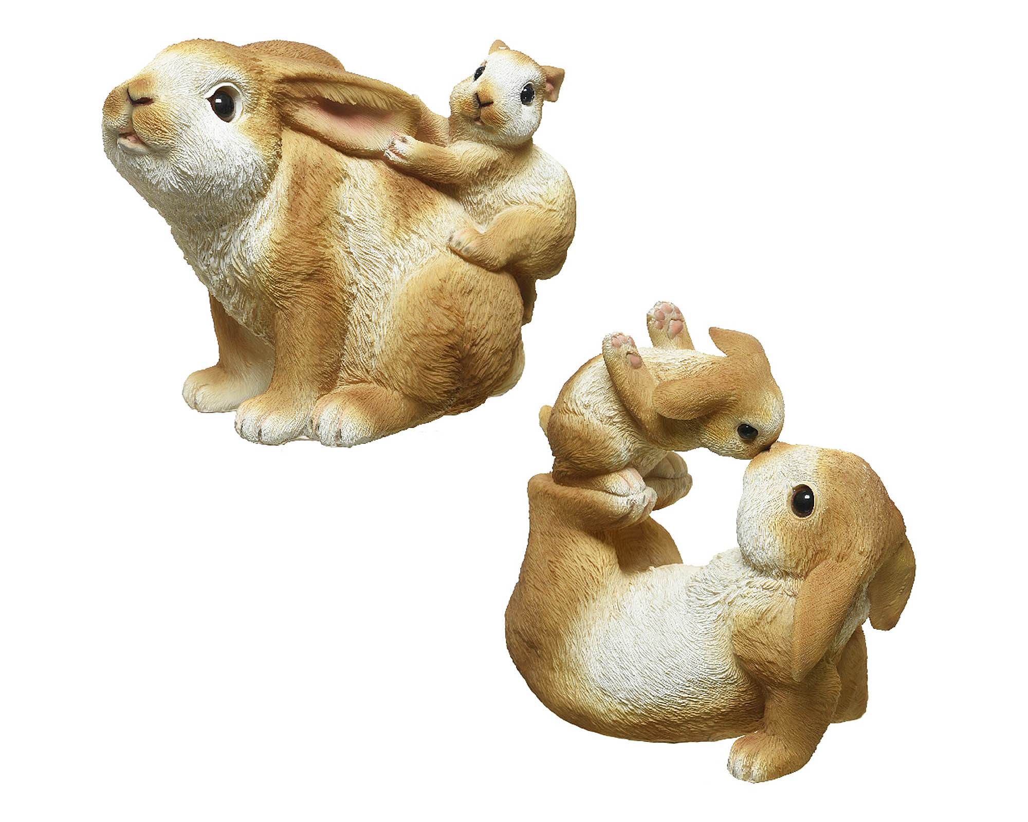 Statua Deco Giardino Coppia Coniglietti Bianco e Miele in Resina - Kaemingk