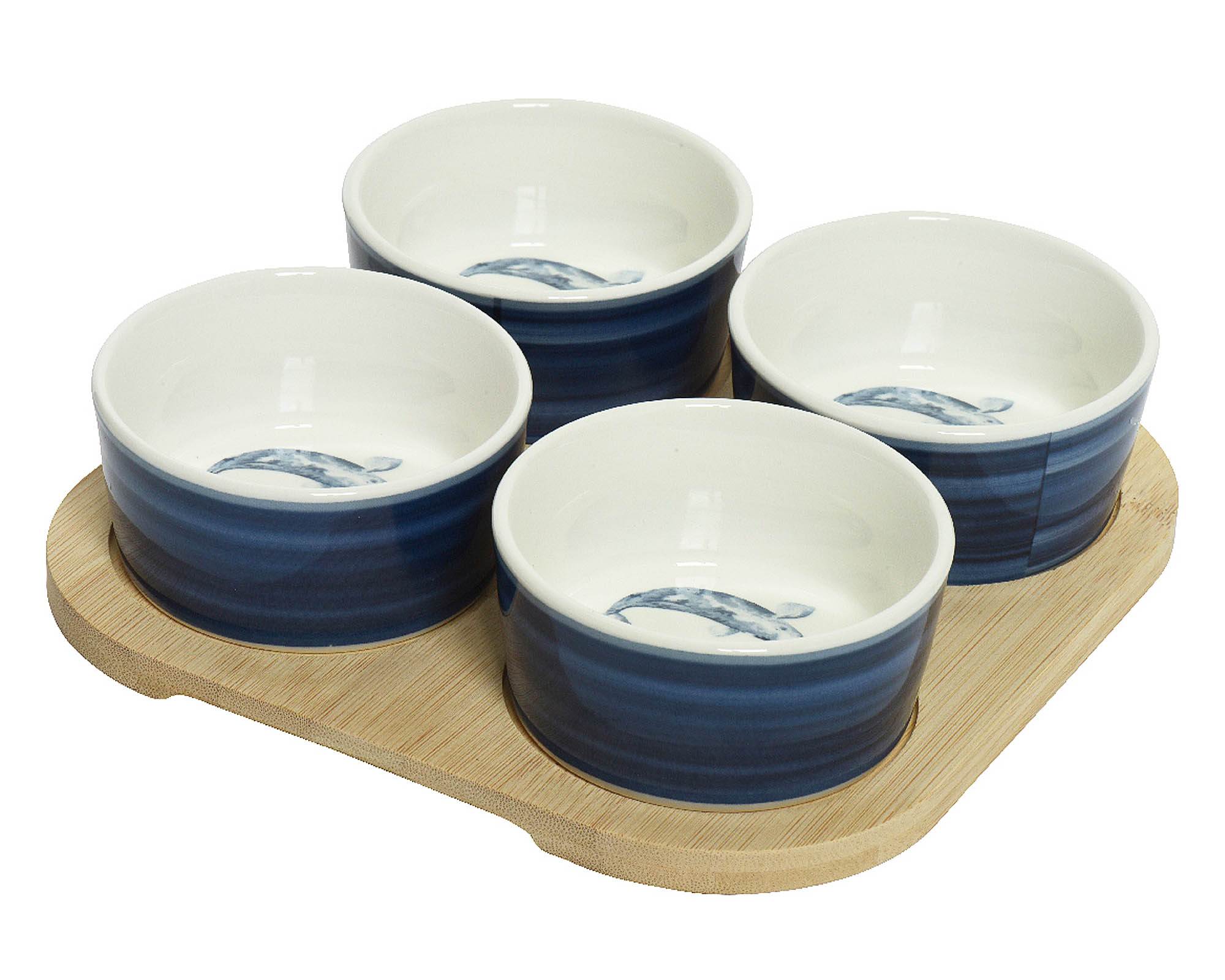 Set 5 Pz Ciotole per Aperitivo Blu in Bamboo e Porcellana - Kaemingk