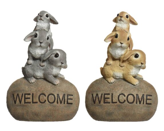 Statua Deco Giardino Famiglia Conigli Welcome Assortito In Resina – Kaemingk