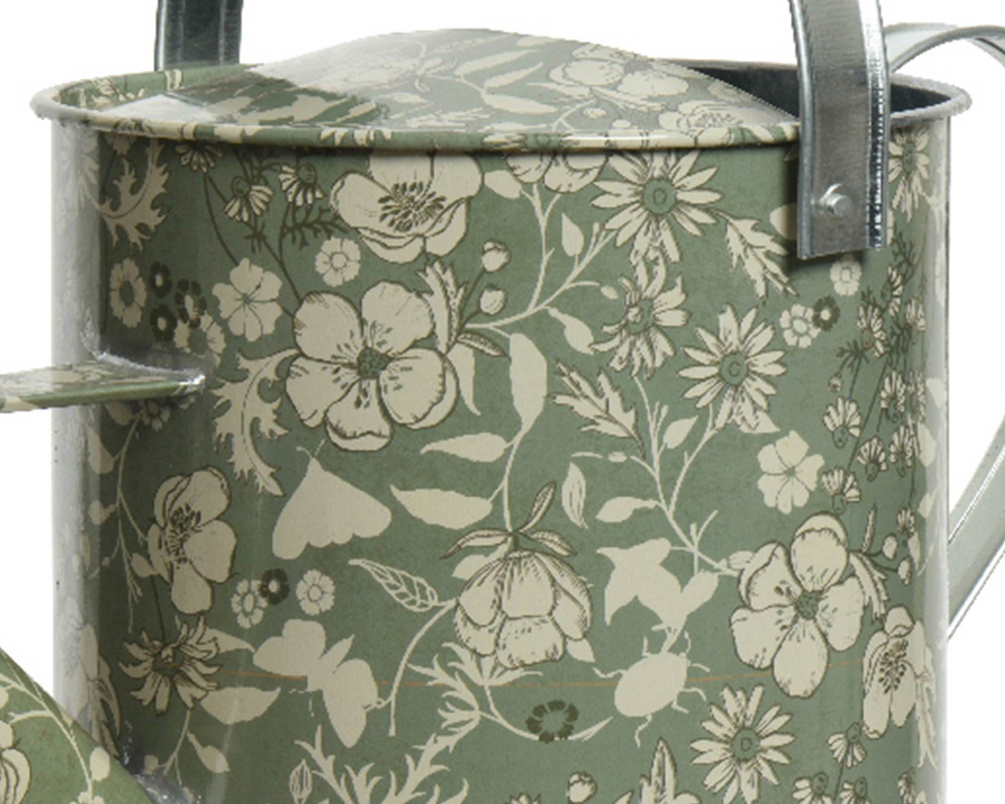 Annaffiatoio Deco Floreale Verde Salvia in Latta - Kaemingk - immagine 2