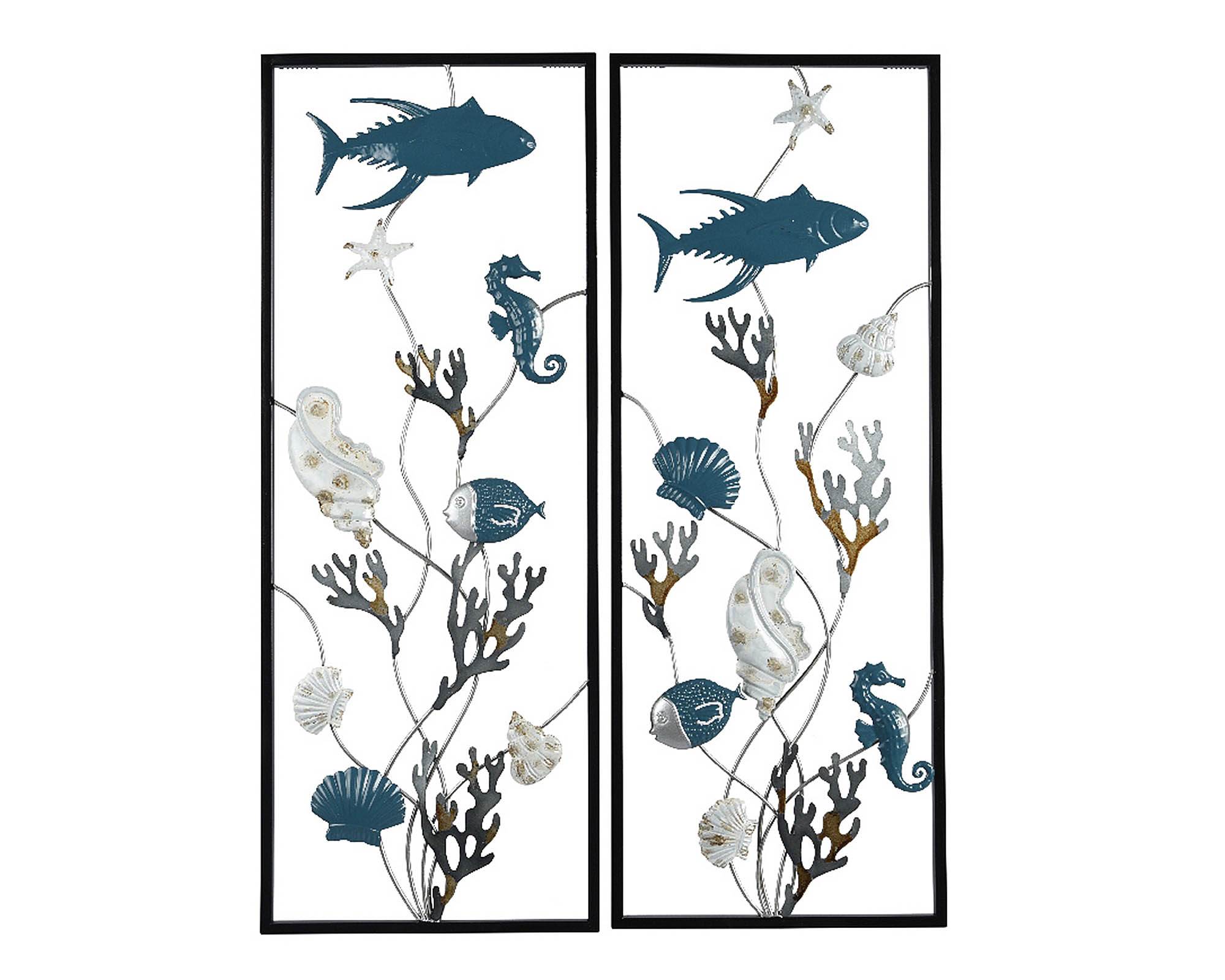 Quadro Deco Parete Pesci Blu Assortito in Ferro - Kaemingk