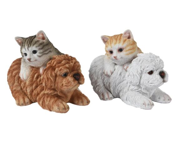 Statua Deco Giardino Coppia Cane e Gatto Assortito 18x14x14cm in Resina – Kaemingk