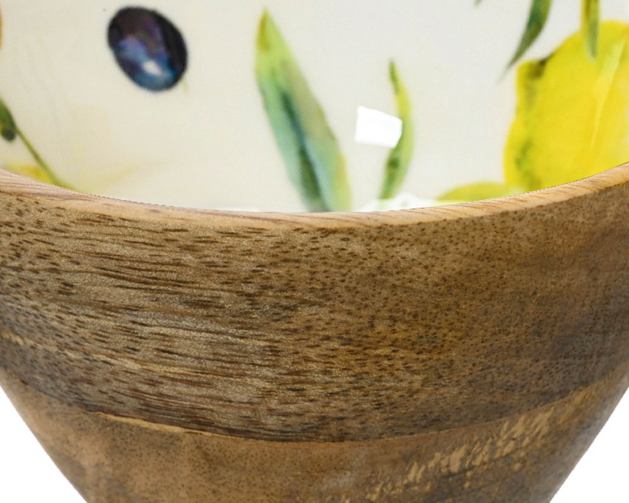 Ciotola Deco Limoni Bianco e Giallo D12,5x6cm in Legno di Mango - Kaemingk - immagine 2