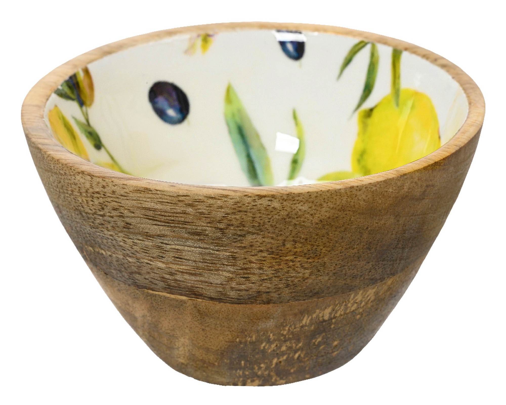 Ciotola Deco Limoni Bianco e Giallo D12,5x6cm in Legno di Mango - Kaemingk