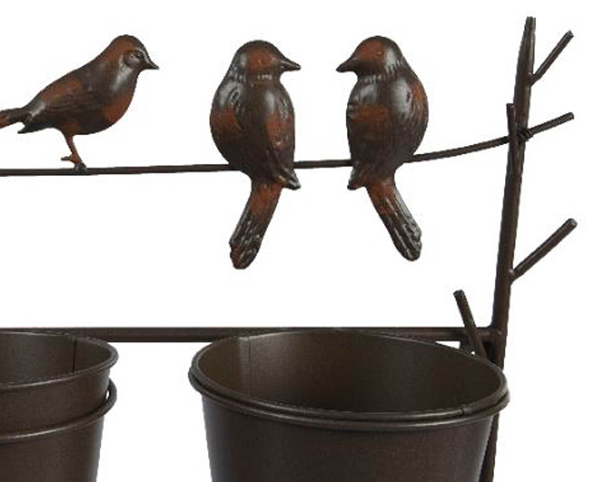 Portavaso 3 Piani Deco Uccellini Ruggine in Ferro - Kaemingk - immagine 2
