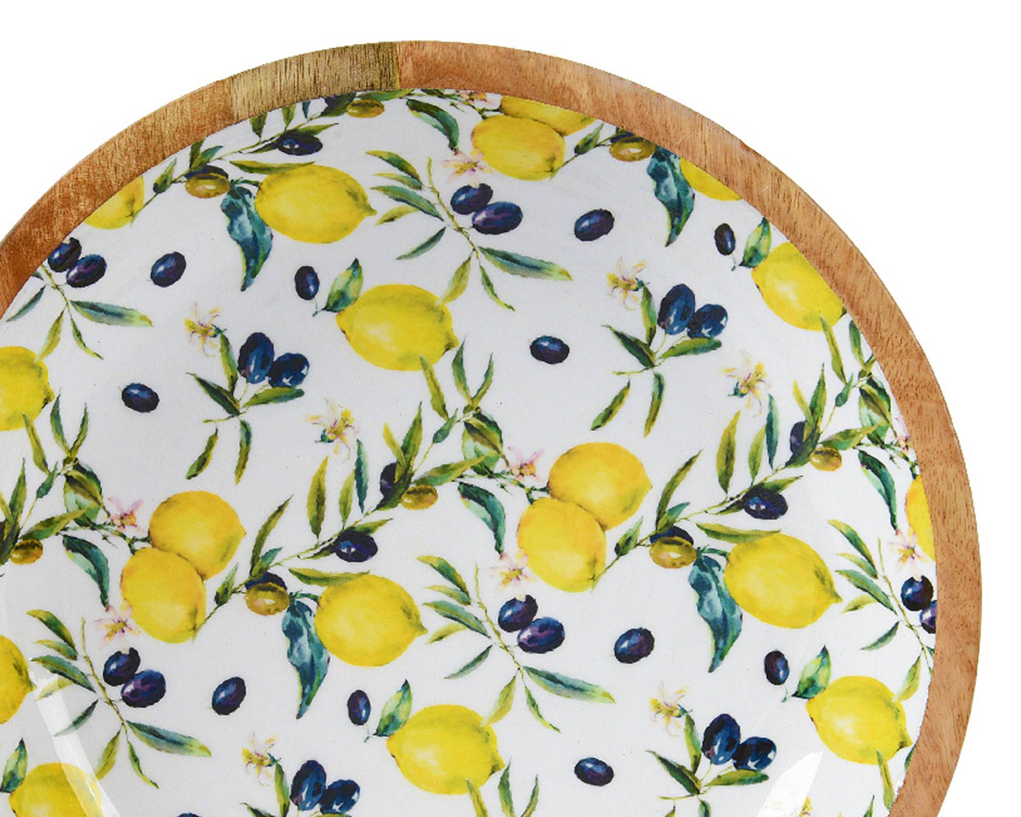 Ciotola Deco Limoni Giallo Assortito D30x6,5cm in Legno di Mango - Kaemingk - immagine 3