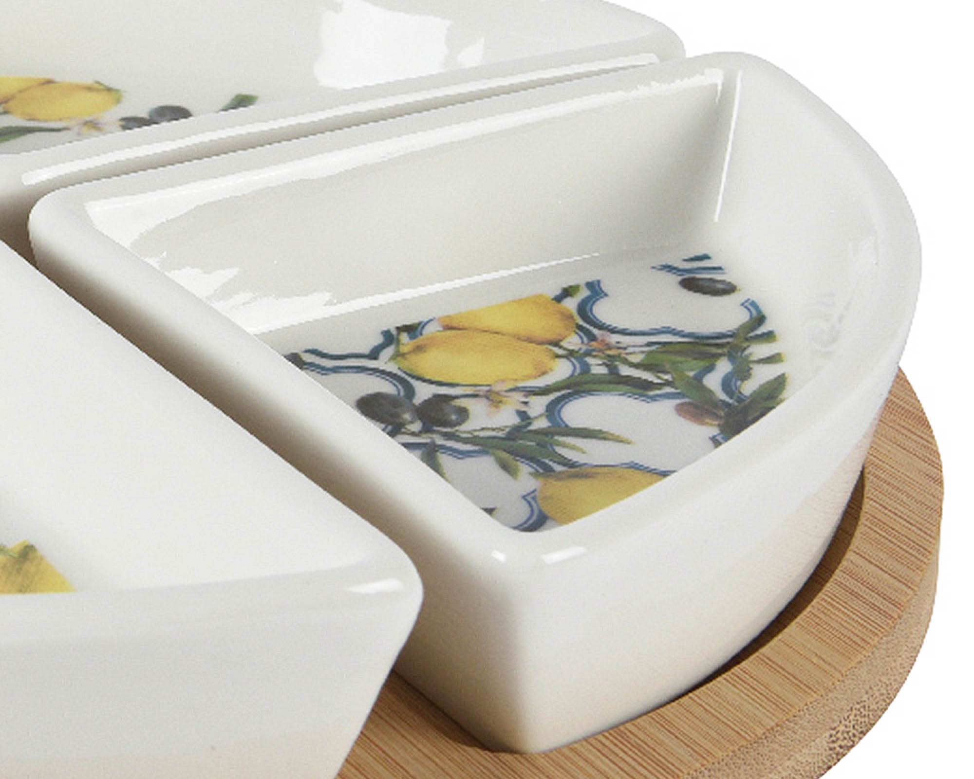 Set 5 Pz Ciotole per Aperitivo Deco Limoni D21,5 in Bamboo e Porcellana - Kaemingk - immagine 3