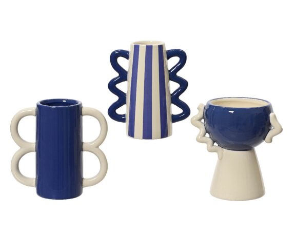 Vaso Irregolari Deco Assortito Bianco e Blu 11x11x16,5cm in Dolomite – Kaemingk