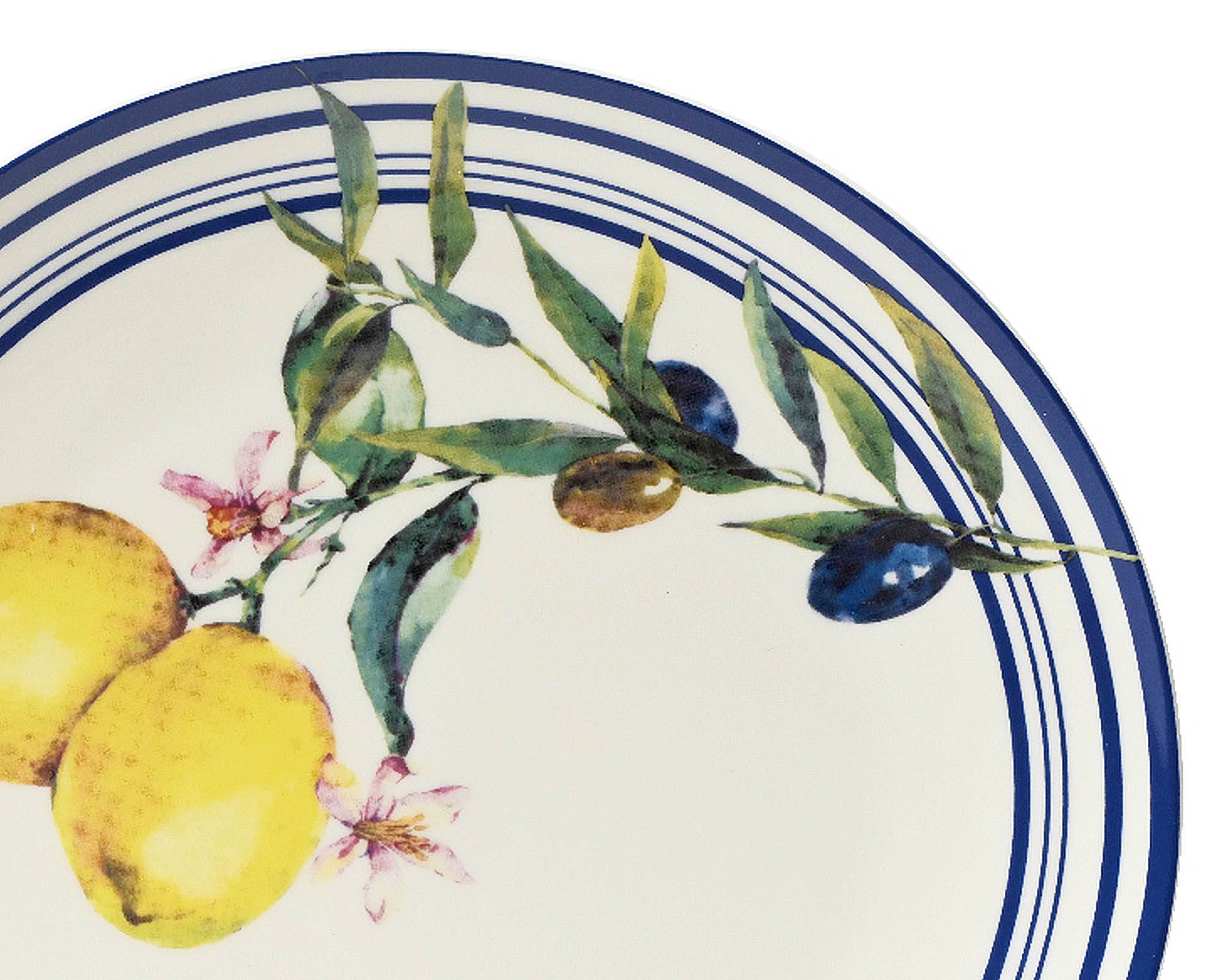 Piatto Piatto Blu e Bianco Deco Limoni in Porcellana - Kaemingk - immagine 3