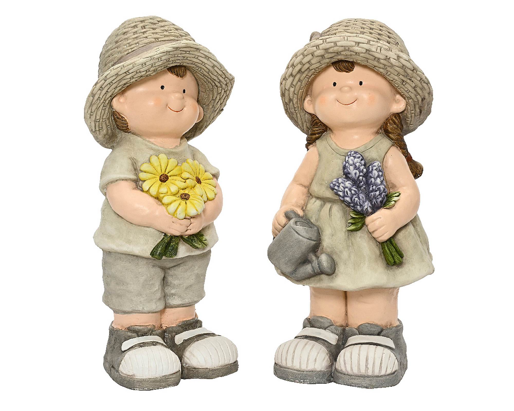 Statua Deco Giardino Bimbo con Fiori Assortito in Magnesio - Kaemingk