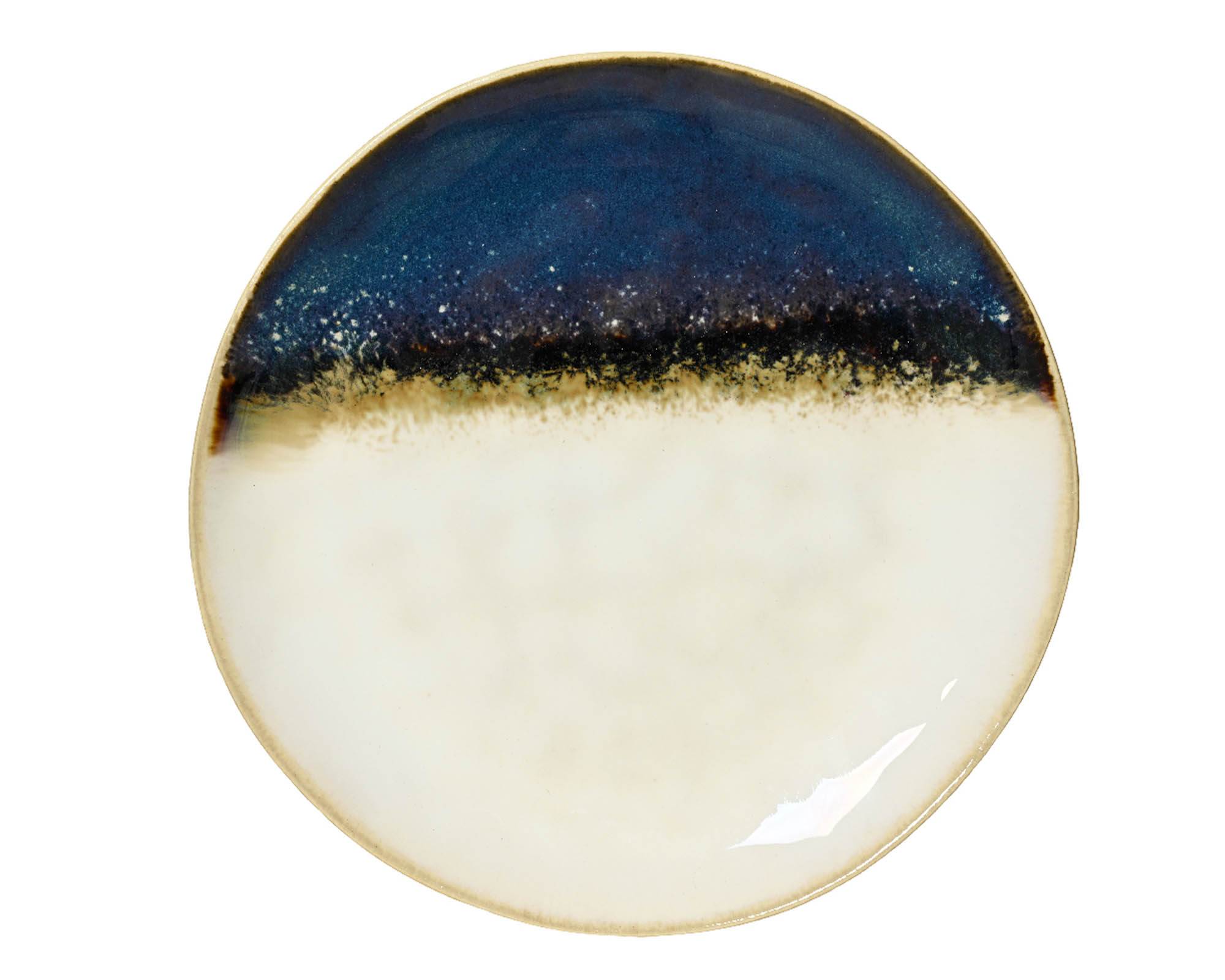 Piatto Piano Deco Rilievo Irregolare Blu e Bianco D28 in Argilla - Kaemingk - immagine 2