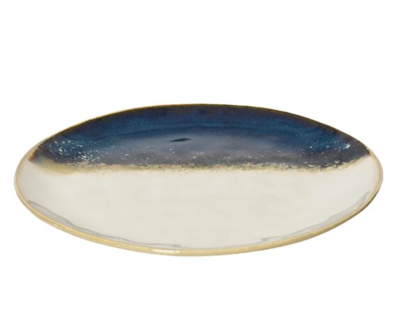 Piatto Piano Deco Rilievo Irregolare Blu e Bianco D28 in Argilla – Kaemingk