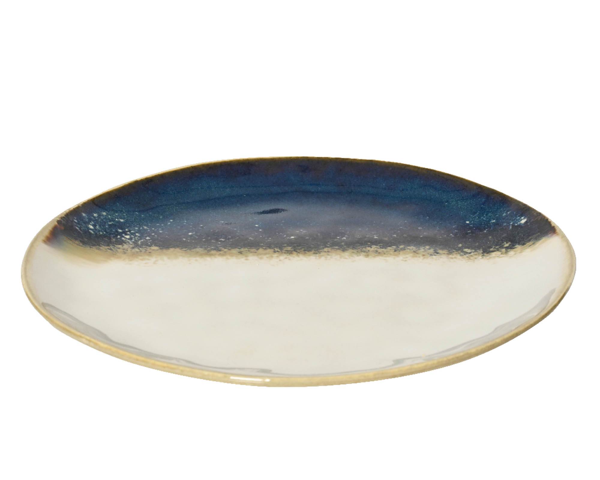 Piatto Piano Deco Rilievo Irregolare Blu e Bianco D28 in Argilla - Kaemingk