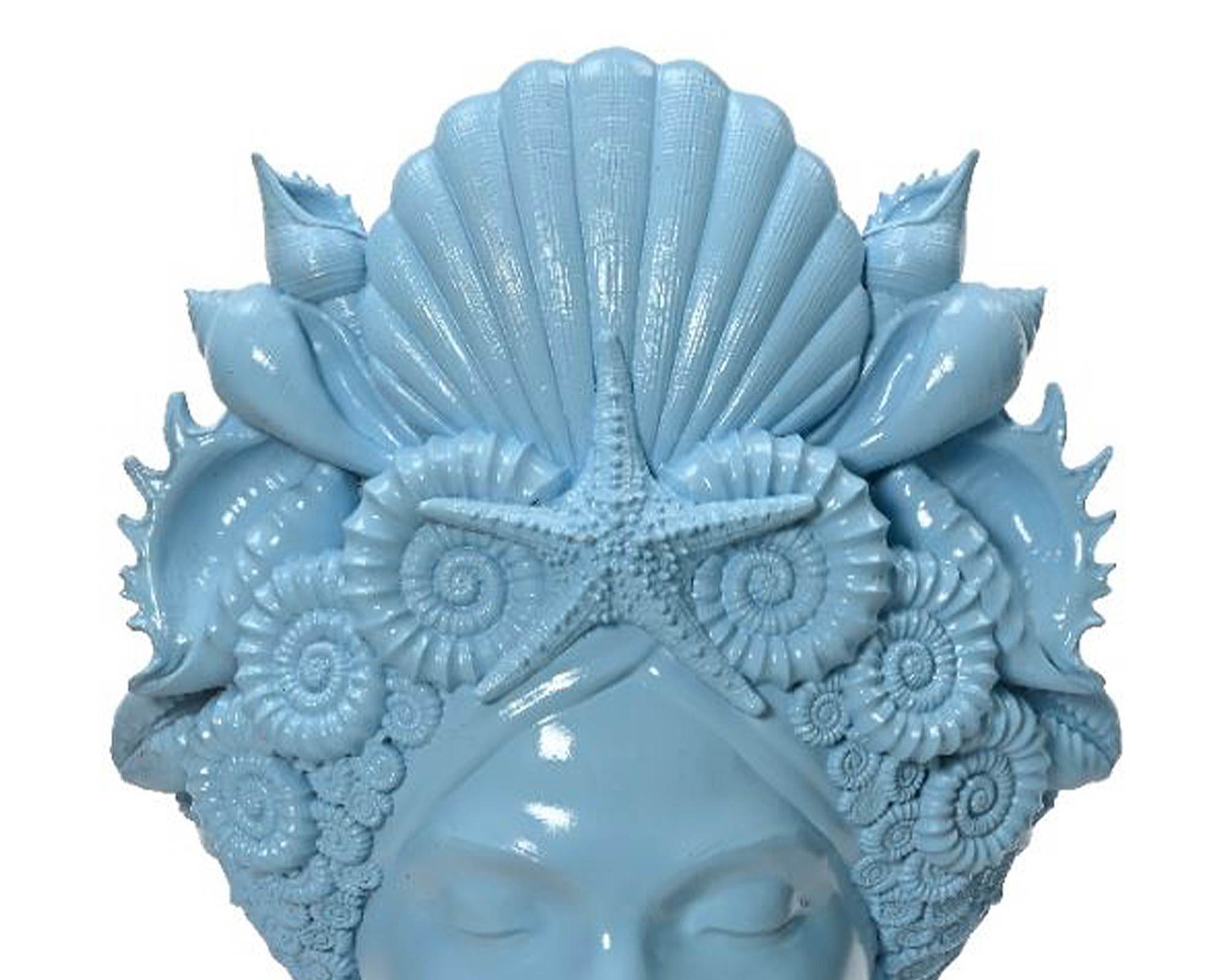 Vaso Testa Donna Stilizzata Blu 17x13x23cm in Resina - Kaemingk - immagine 4