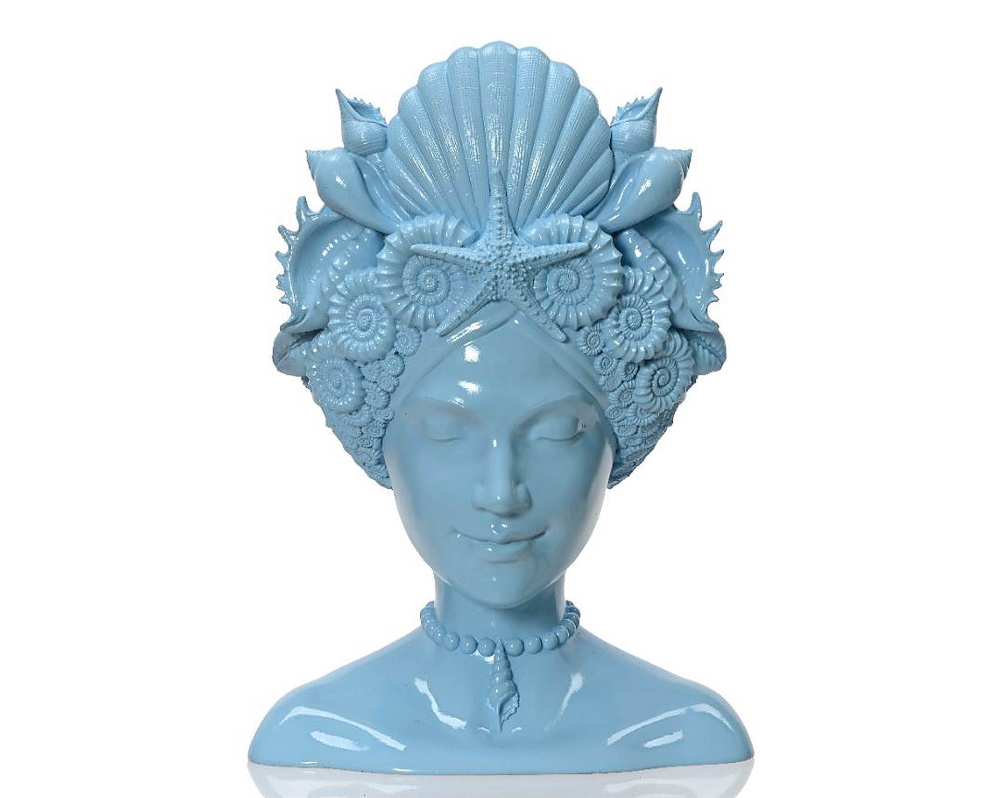 Vaso Testa Donna Stilizzata Blu 17x13x23cm in Resina - Kaemingk - immagine 2