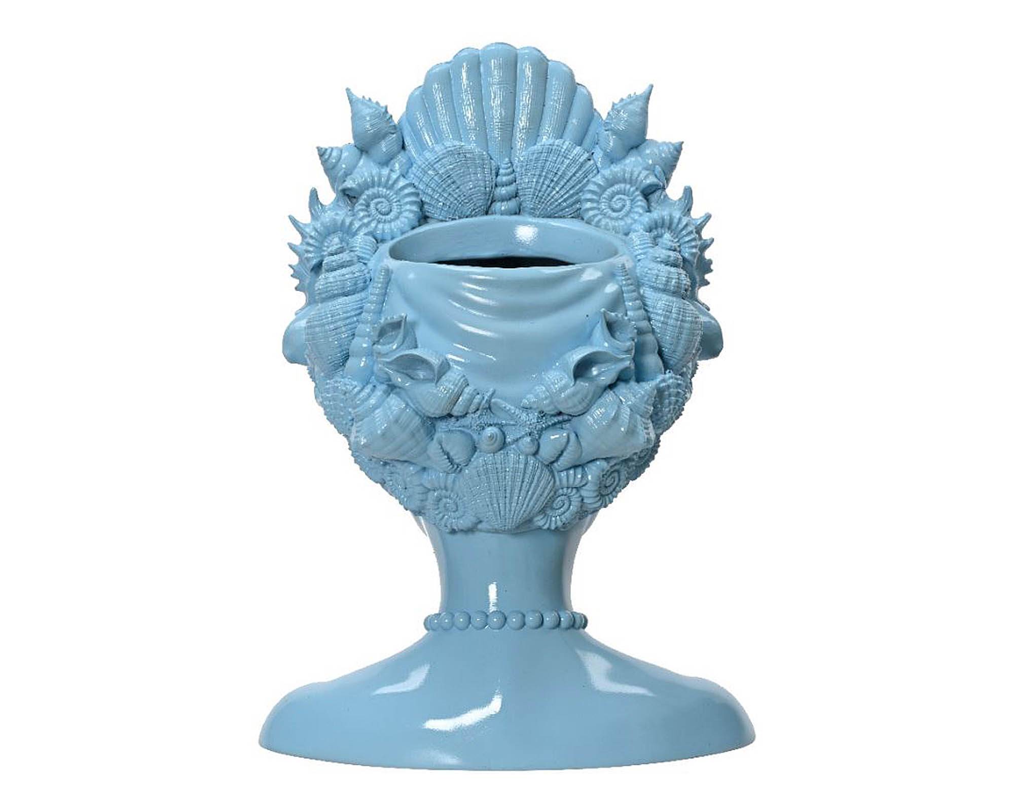 Vaso Testa Donna Stilizzata Blu 17x13x23cm in Resina - Kaemingk - immagine 3