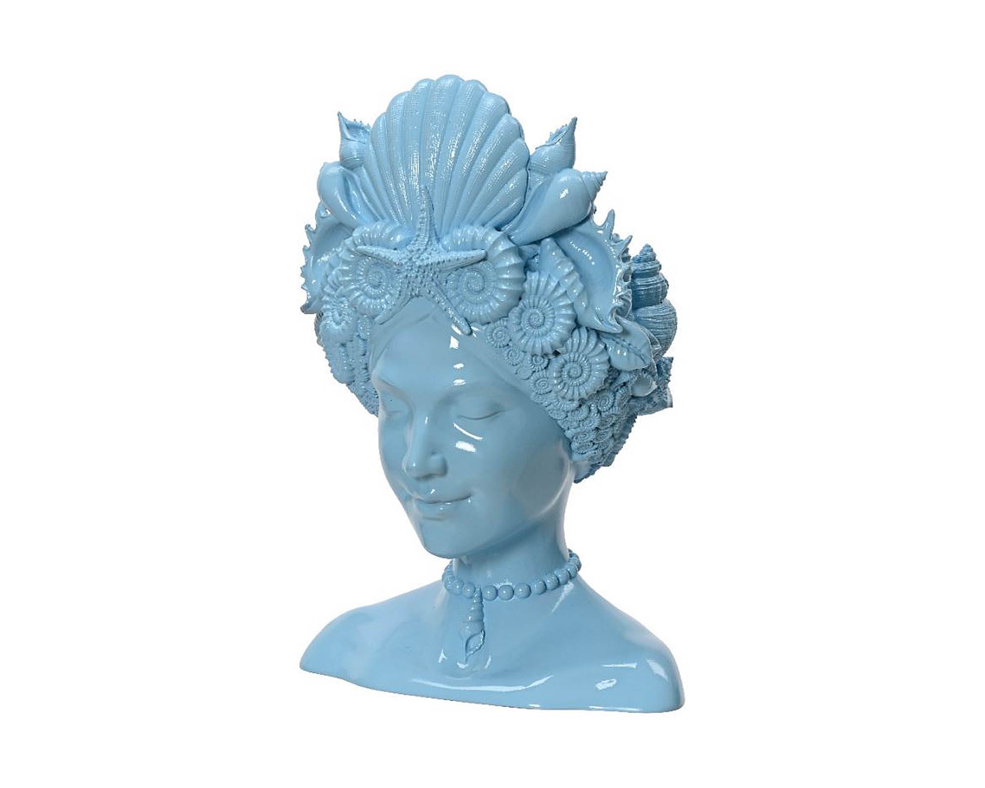 Vaso Testa Donna Stilizzata Blu 17x13x23cm in Resina - Kaemingk